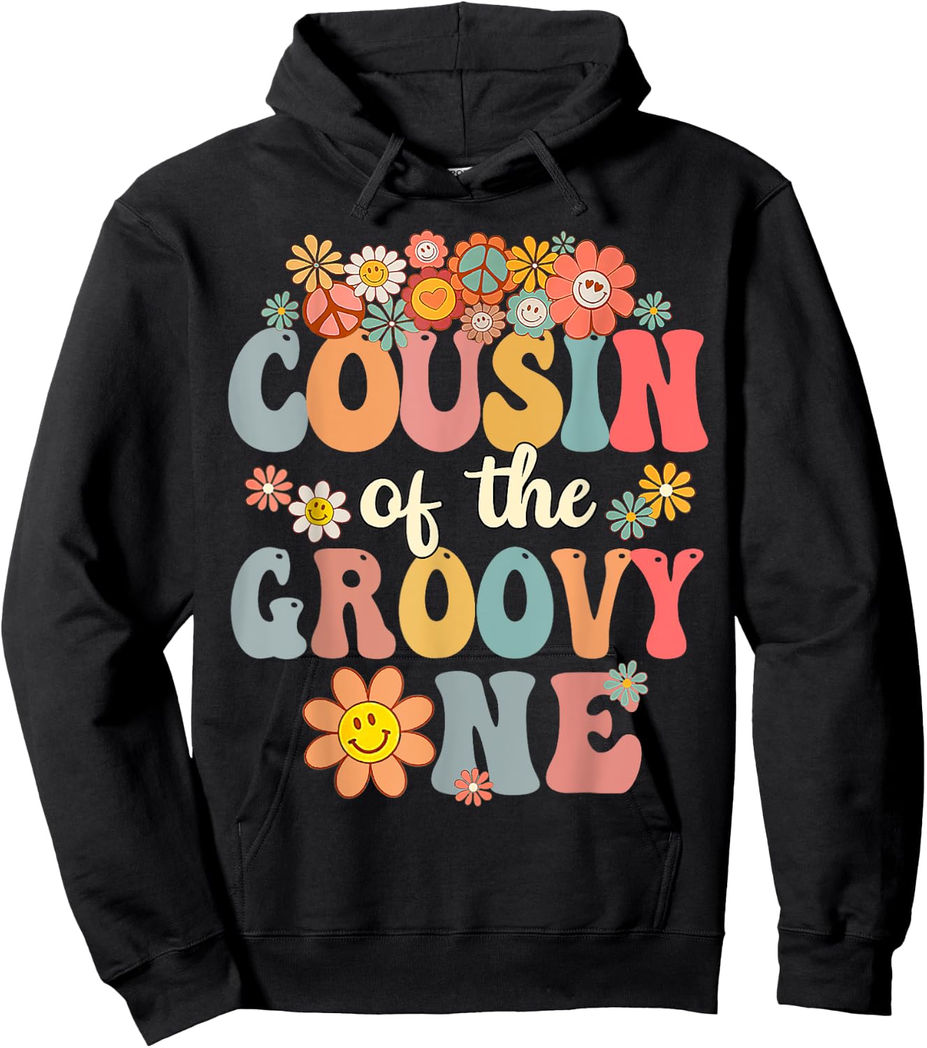 Cousin of Groovy One Matching Family 1st Birthday Party Hoodie - Hoodie | Black