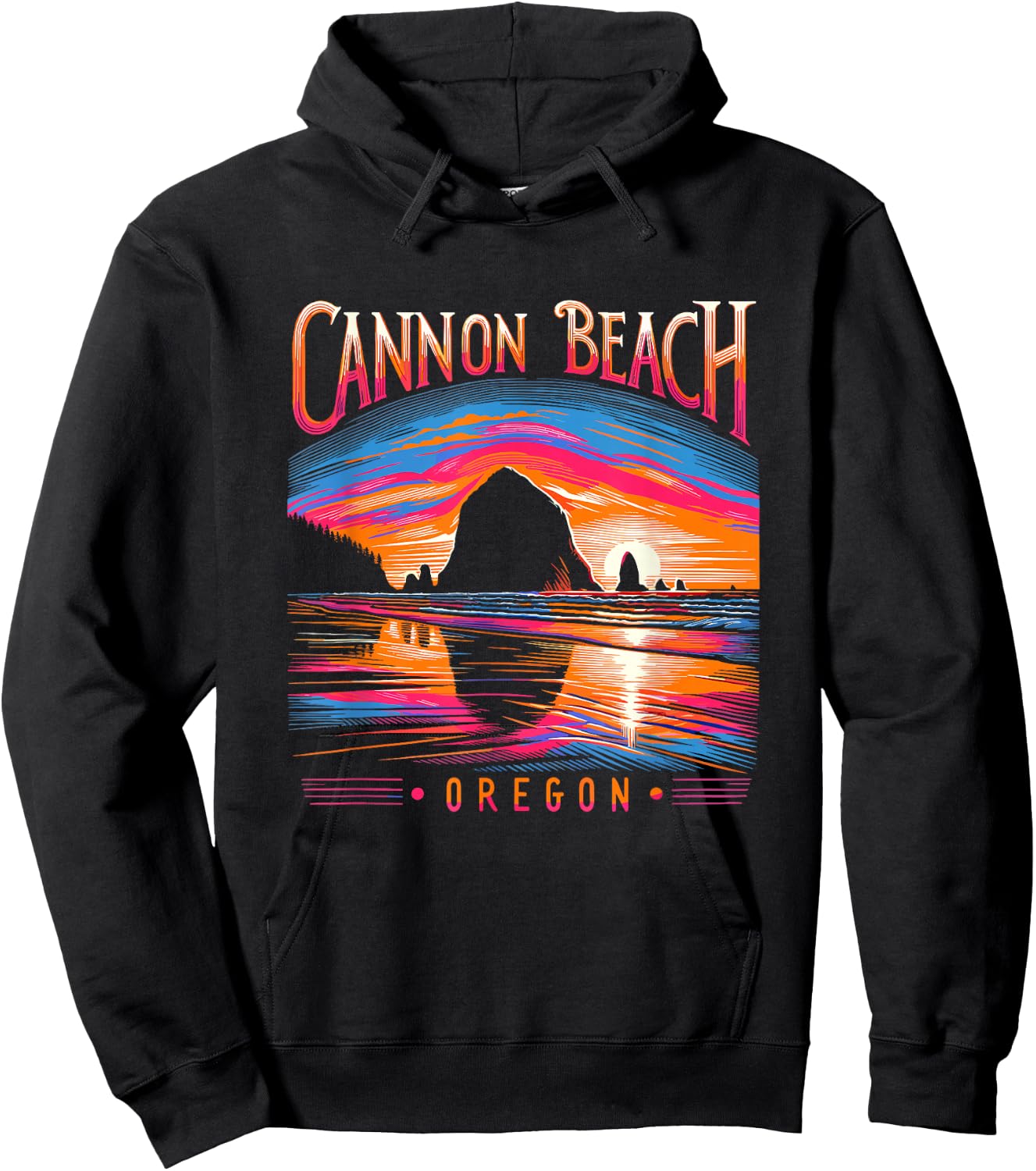 Cannon Beach Oregon Travel Summer Family Vacation Hoodie - Hoodie | Black