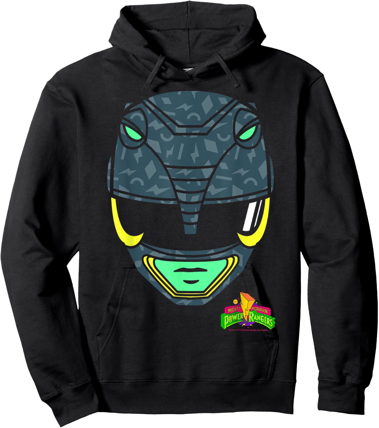 Power Rangers Black Ranger Retro Print Big Face Hoodie - Hoodie | Black
