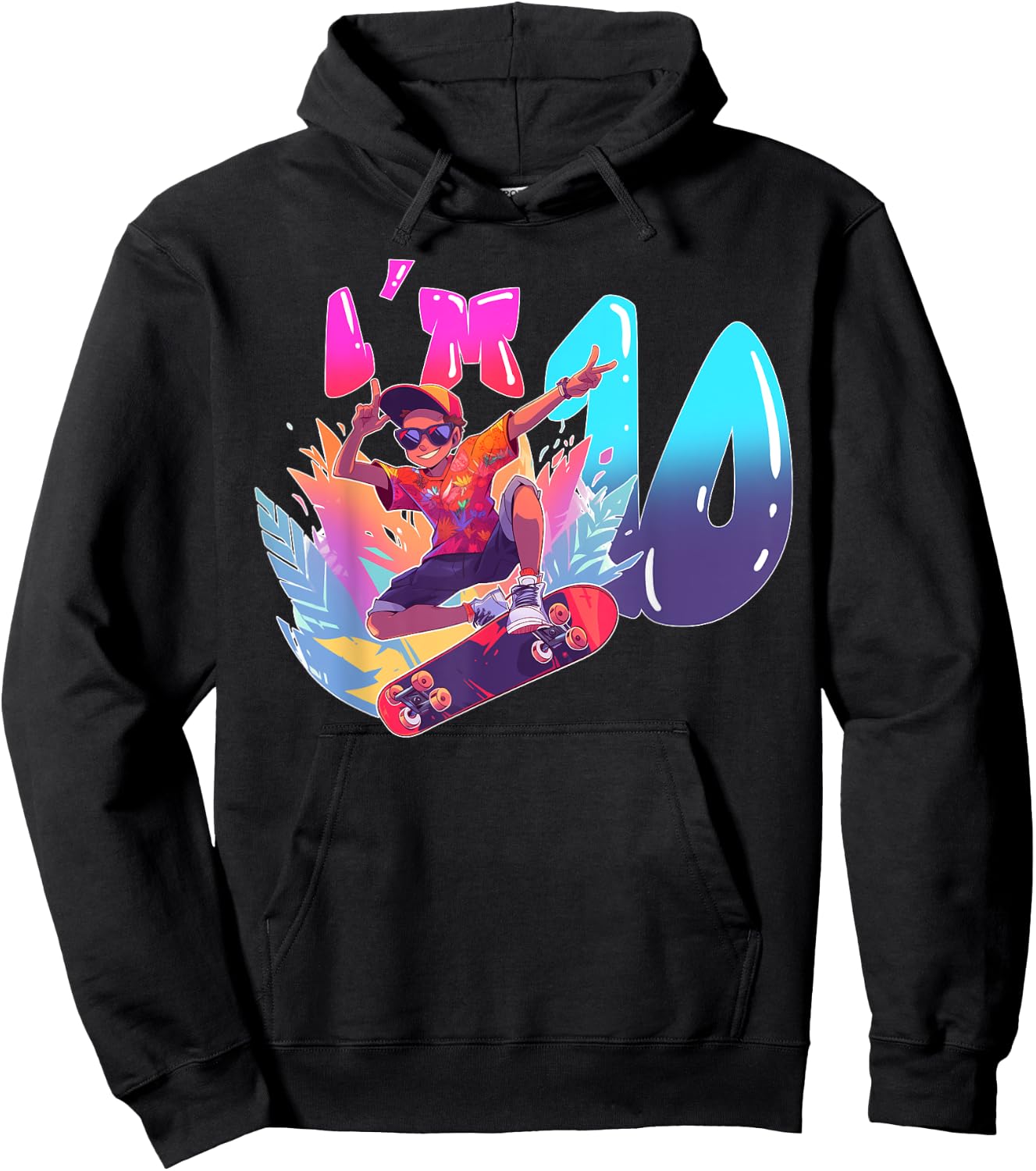 10th Birthday Party Skateboard Boy Ten Year Old Skater Hoodie - Hoodie | Black