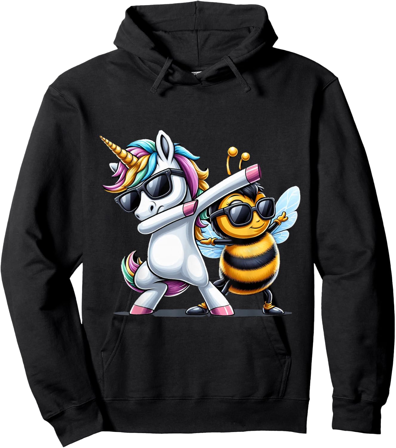 Dabbing Unicorn And Bee Boys Girls Men Women Kids Adults Hoodie - Hoodie | Black