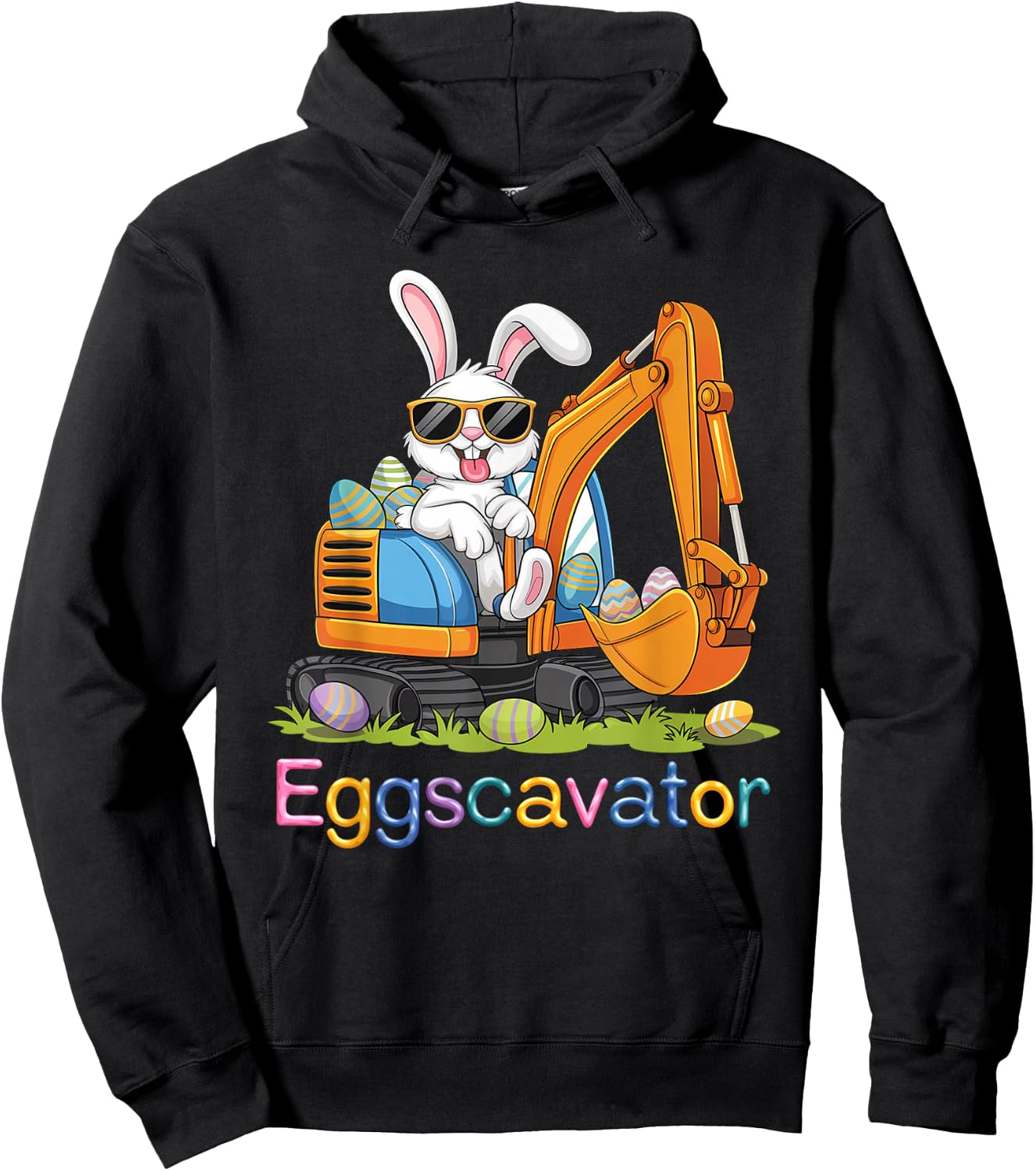 Eggs-Cavator Easter Bunny Excavator Toddler Boys Easter Kids Hoodie - Hoodie | Black