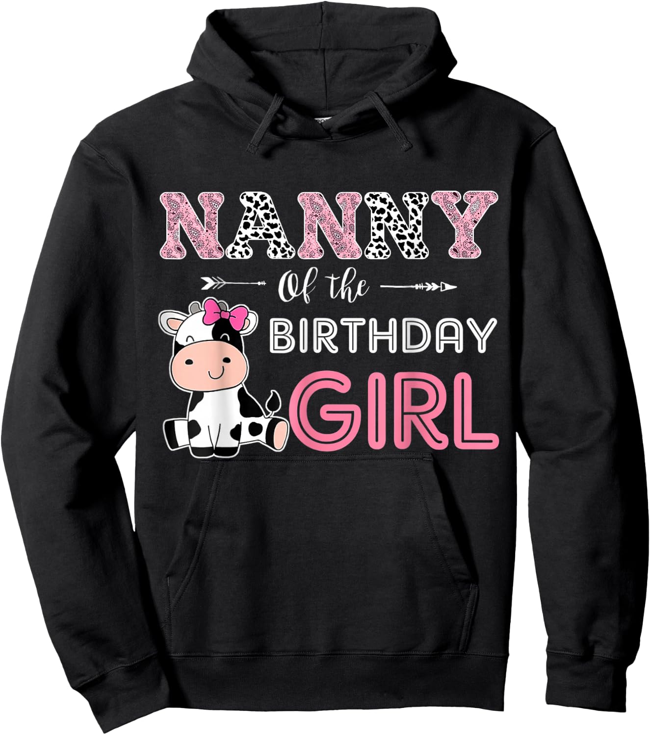 Nanny of The Birthday Girl Farm Cow Grandma Matching Family Hoodie - Hoodie | Black