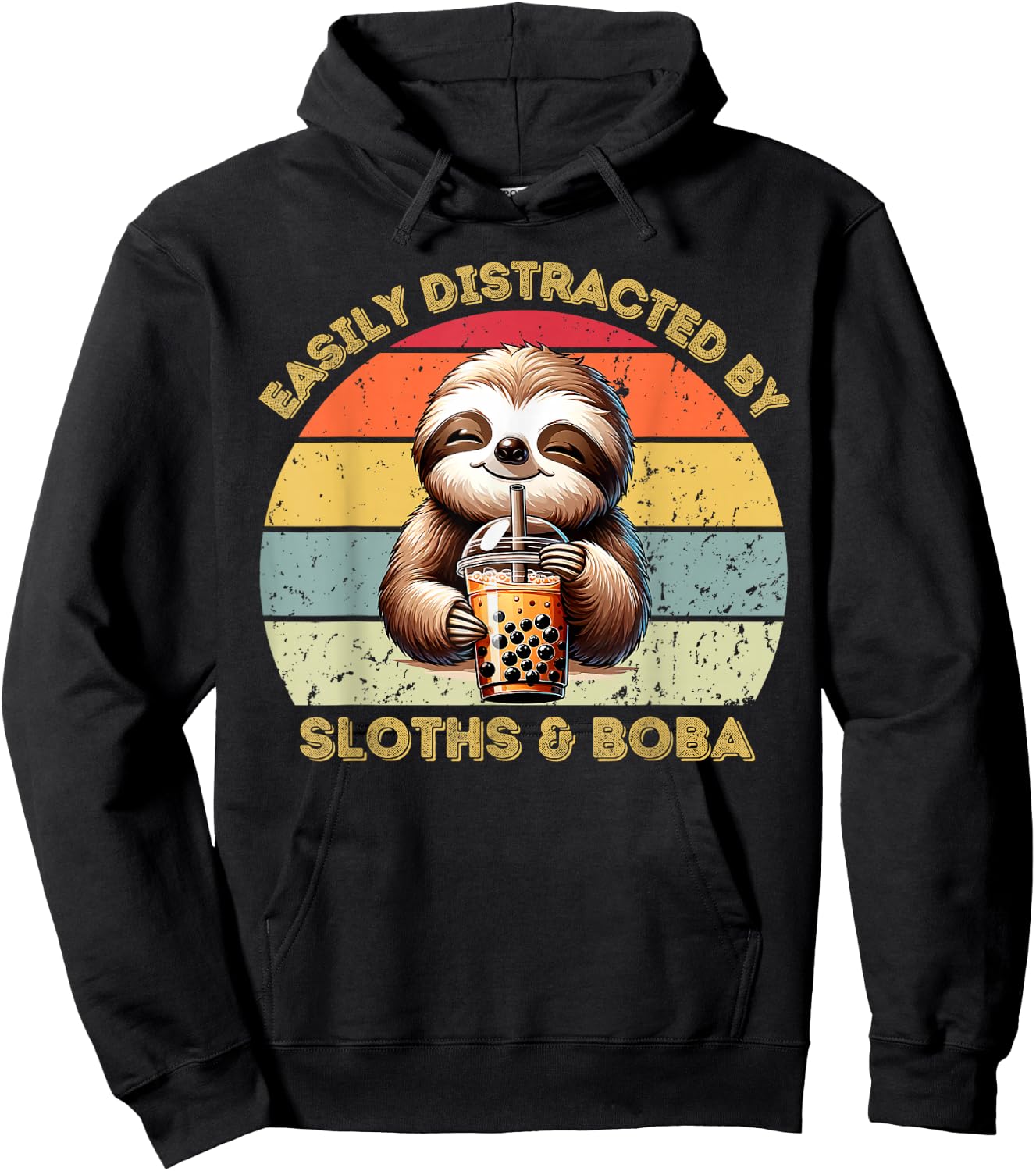 Easily Distracted By Sloths And Boba Sloth Lover Hoodie - Hoodie | Black