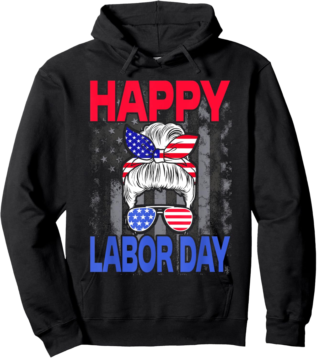 Happy Labor Day Labor Day Messy Bun USA Flag Hoodie - Hoodie | Black