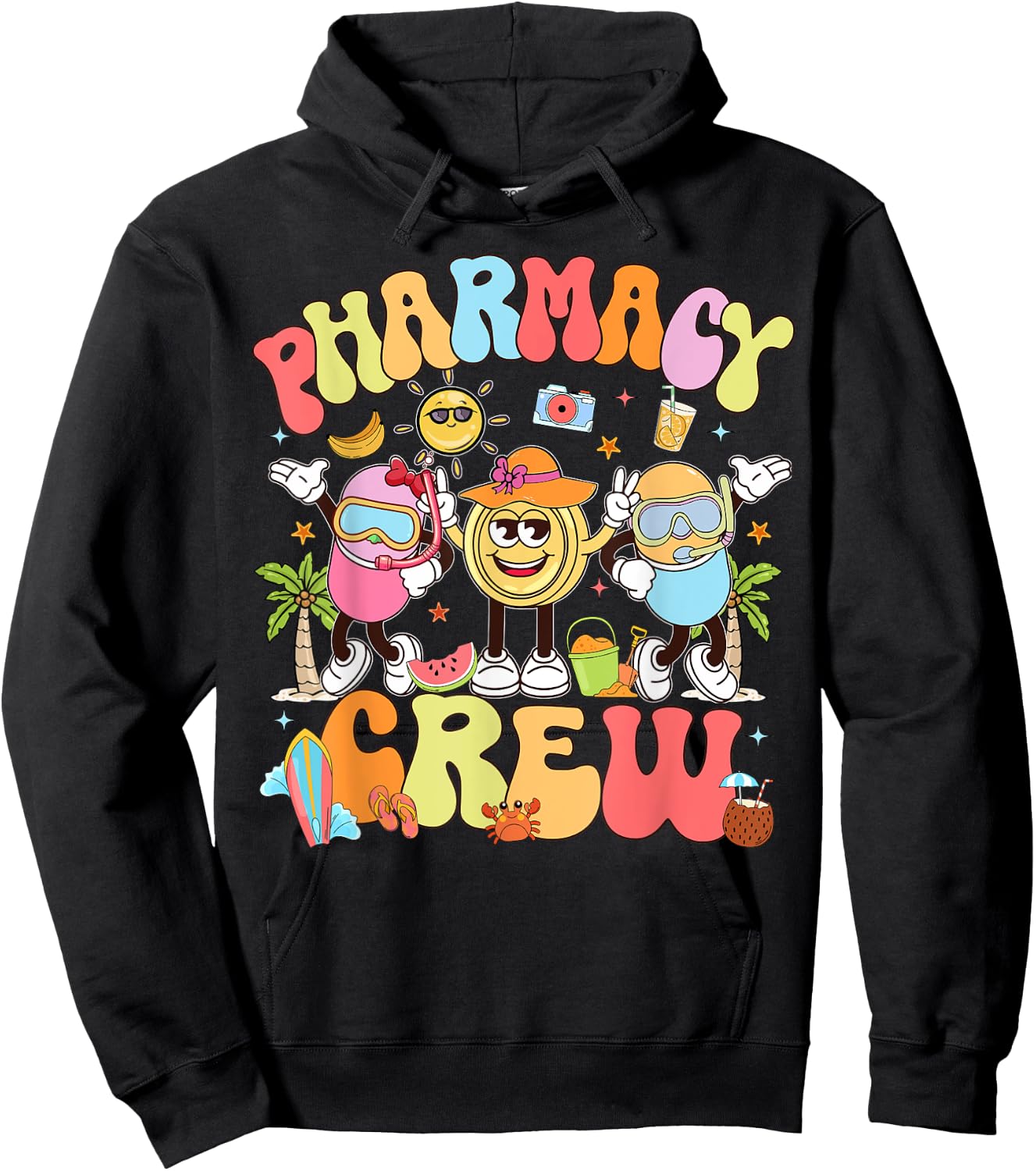 Retro Pharmacy Crew Summer Vacation Pharm Tech Hoodie - Hoodie | Black