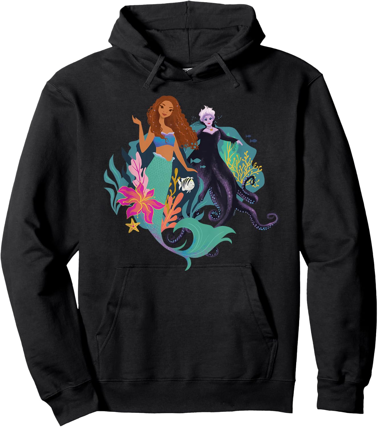Disney The Little Mermaid Ariel, Flounder and Ursula Hoodie - Hoodie | Black