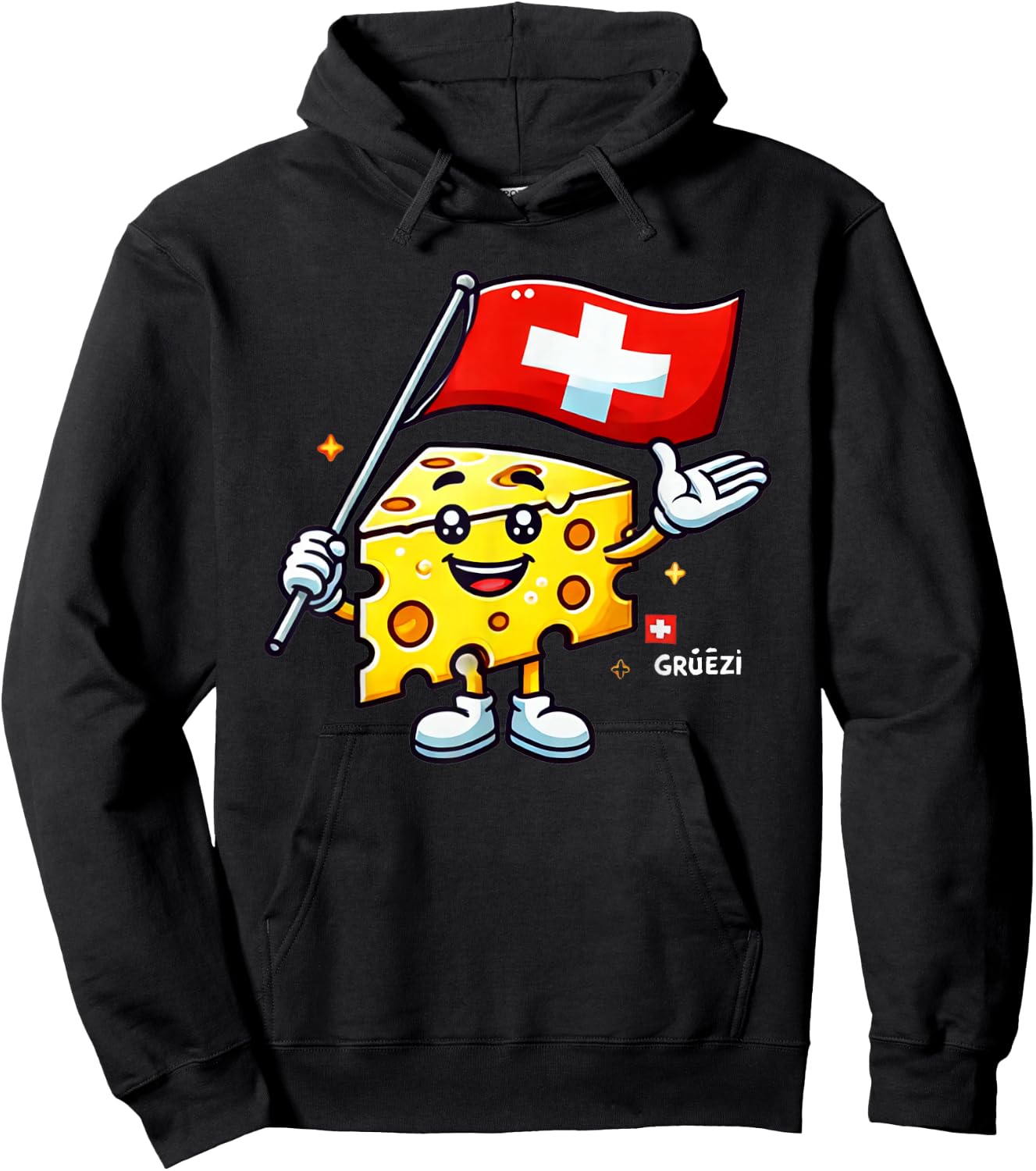 Grüezi - Funny Swiss Cheese Cartoon Switzerland National Day Hoodie - Hoodie | Black