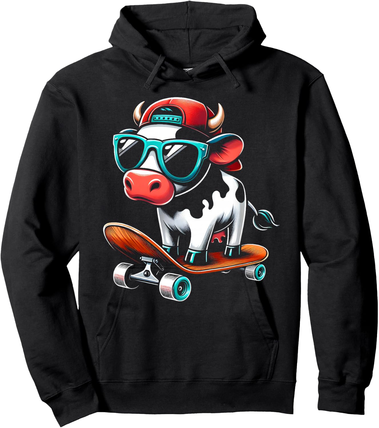 Kids Cow On A Skateboard Skater Boys Hoodie - Hoodie | Black