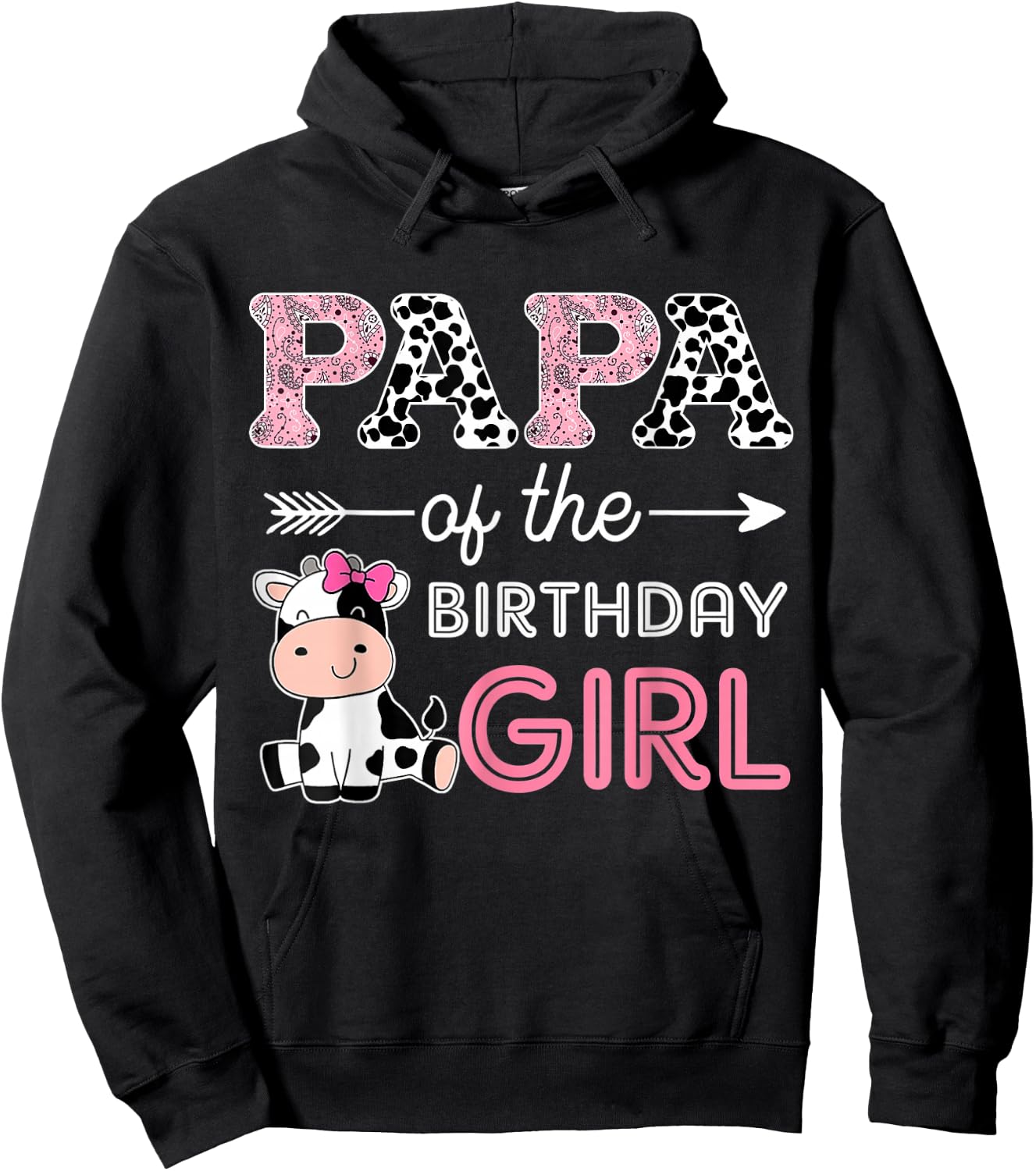 Papa of The Birthday Girl Farm Cow Papa Matching Family Bday Hoodie - Hoodie | Black