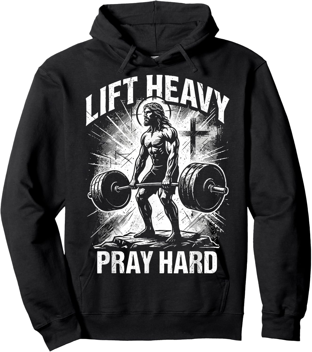 Lift Heavy Pray Hard Christian Jesus Gym Faith Hoodie - Hoodie | Black