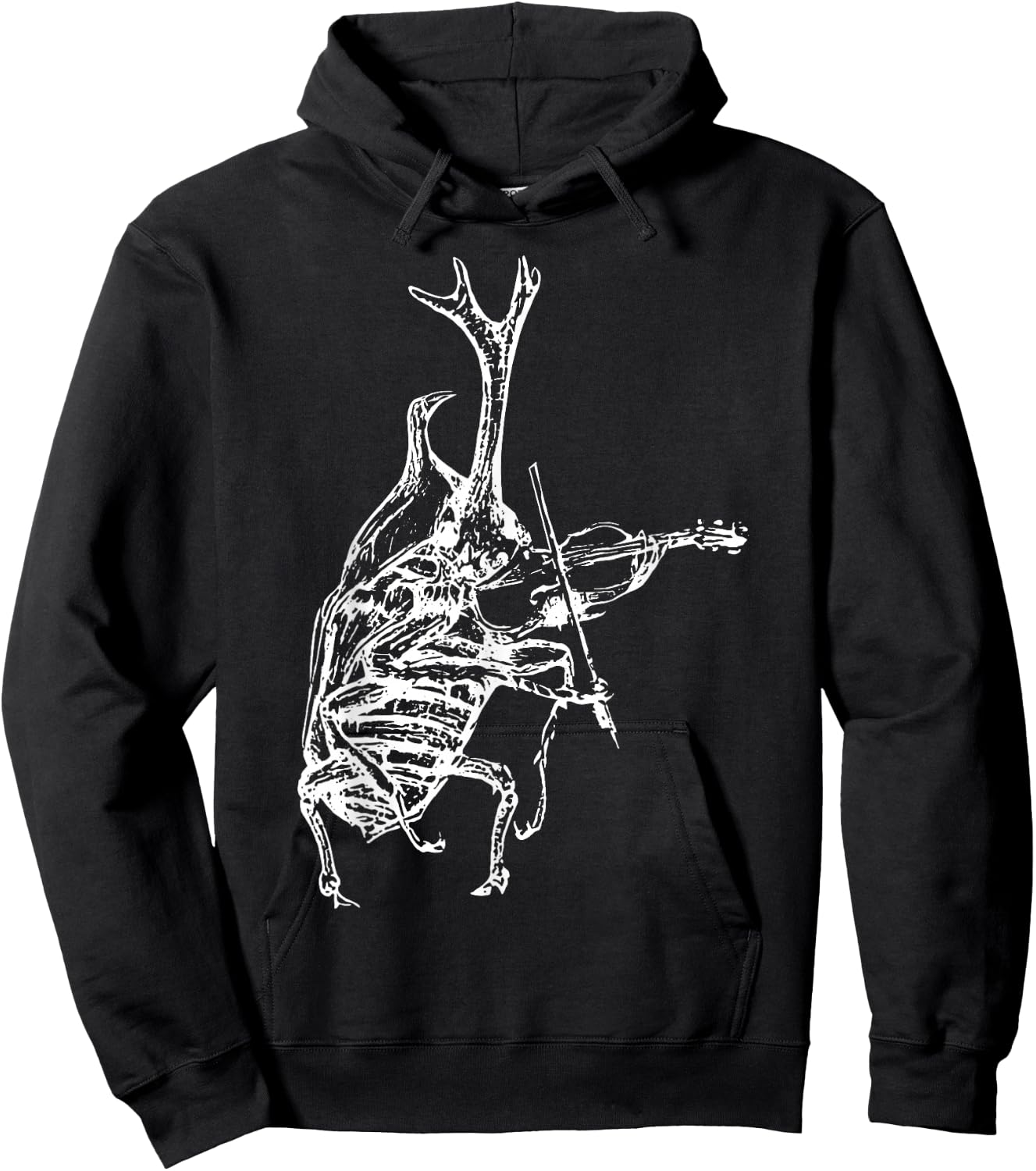 Retro 90s Rhino Beetle Playing Violin Violinist Musician Hoodie - Hoodie | Black