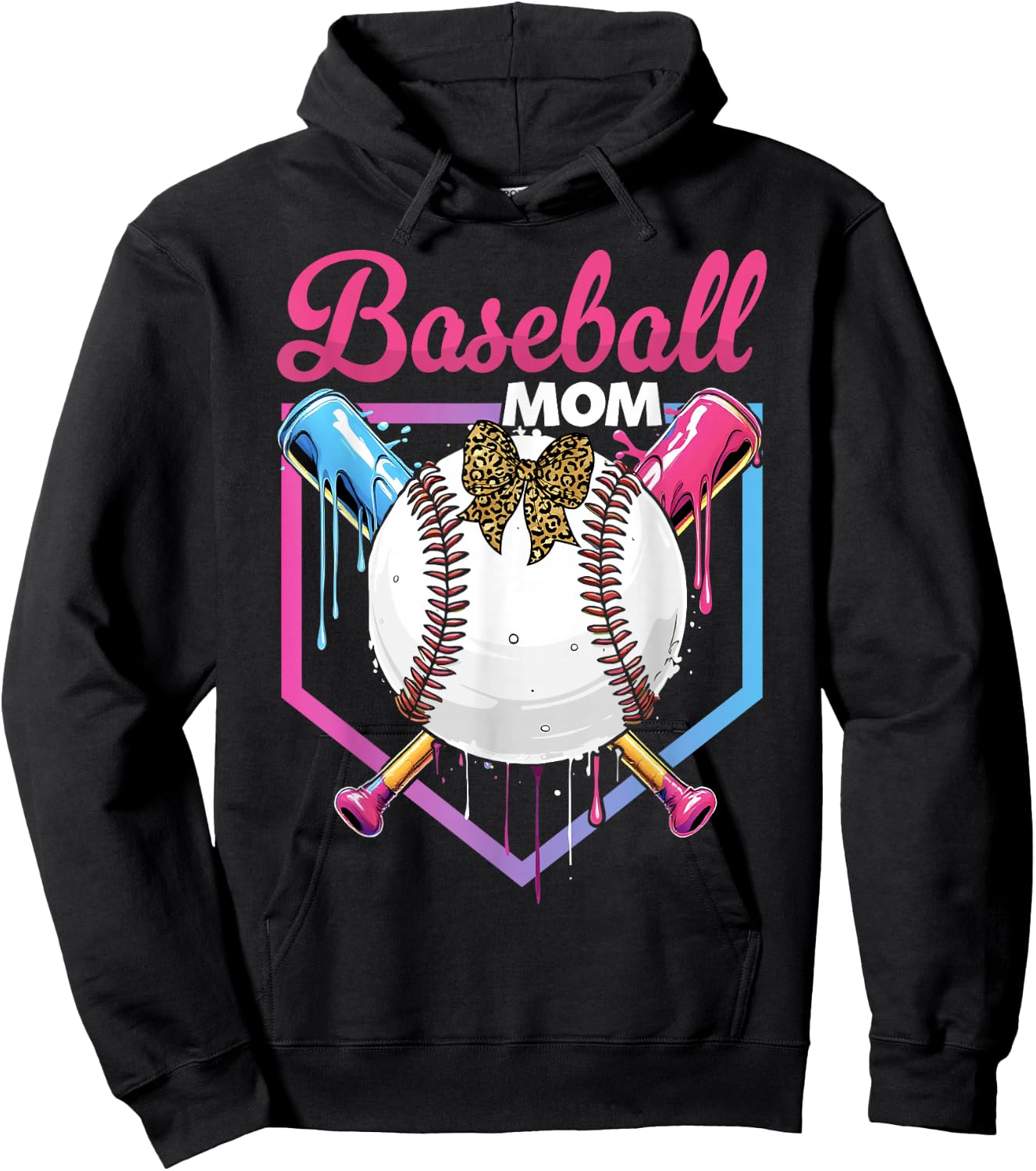 Baseball Drip Mom Cute Bow Baseball Women Mother's Day Hoodie - Hoodie | Black