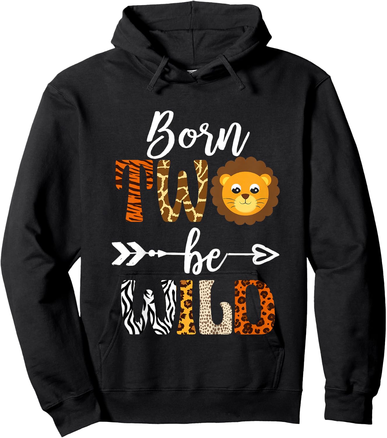 Children's Born 2 Be Wild Birthday Decoration Girl Boy Baby Lion 2 , black Hoodie - Hoodie | Black
