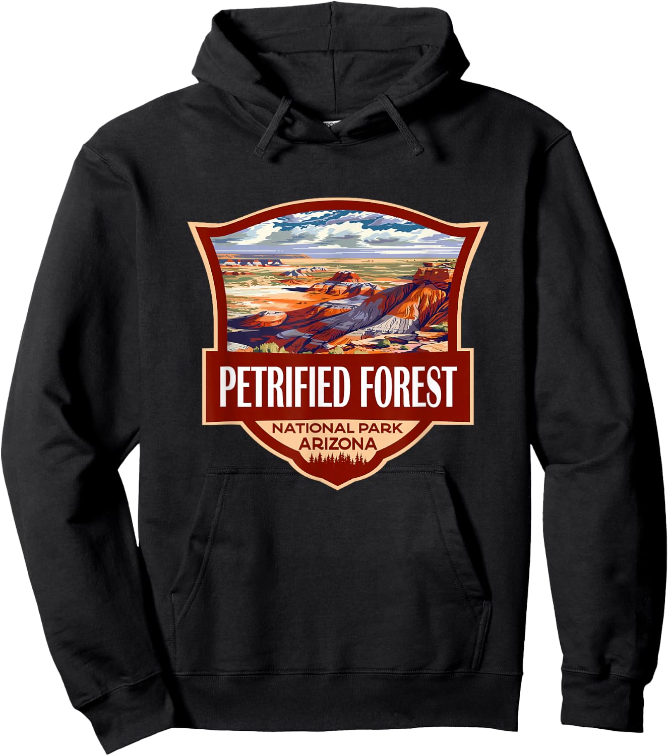 Petrified Forest National Park Illustration Retro Badge Hoodie - Hoodie | Black