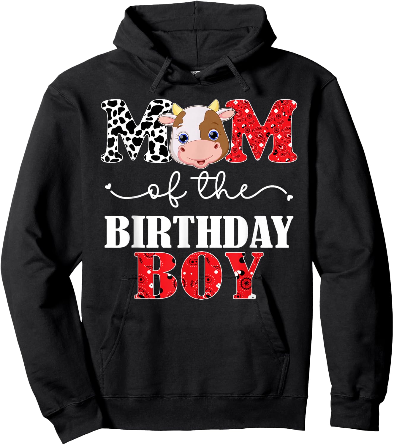 Mom of The Birthday for Boy Cow Farm 1st Birthday Cow Mommy Hoodie - Hoodie | Black