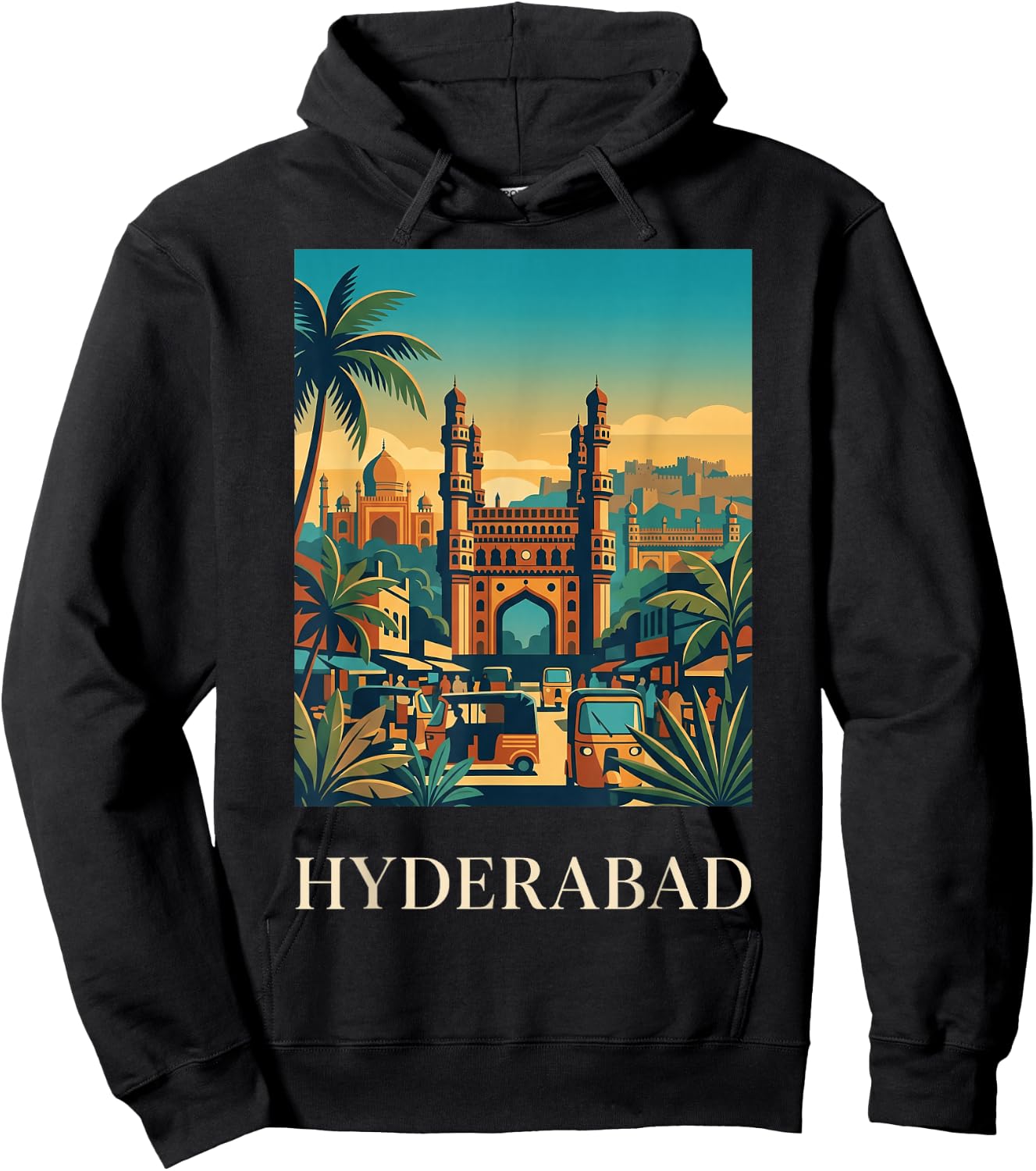 Hyderabad India Charminar Skyline Travel Poster Art Hoodie - Hoodie | Black