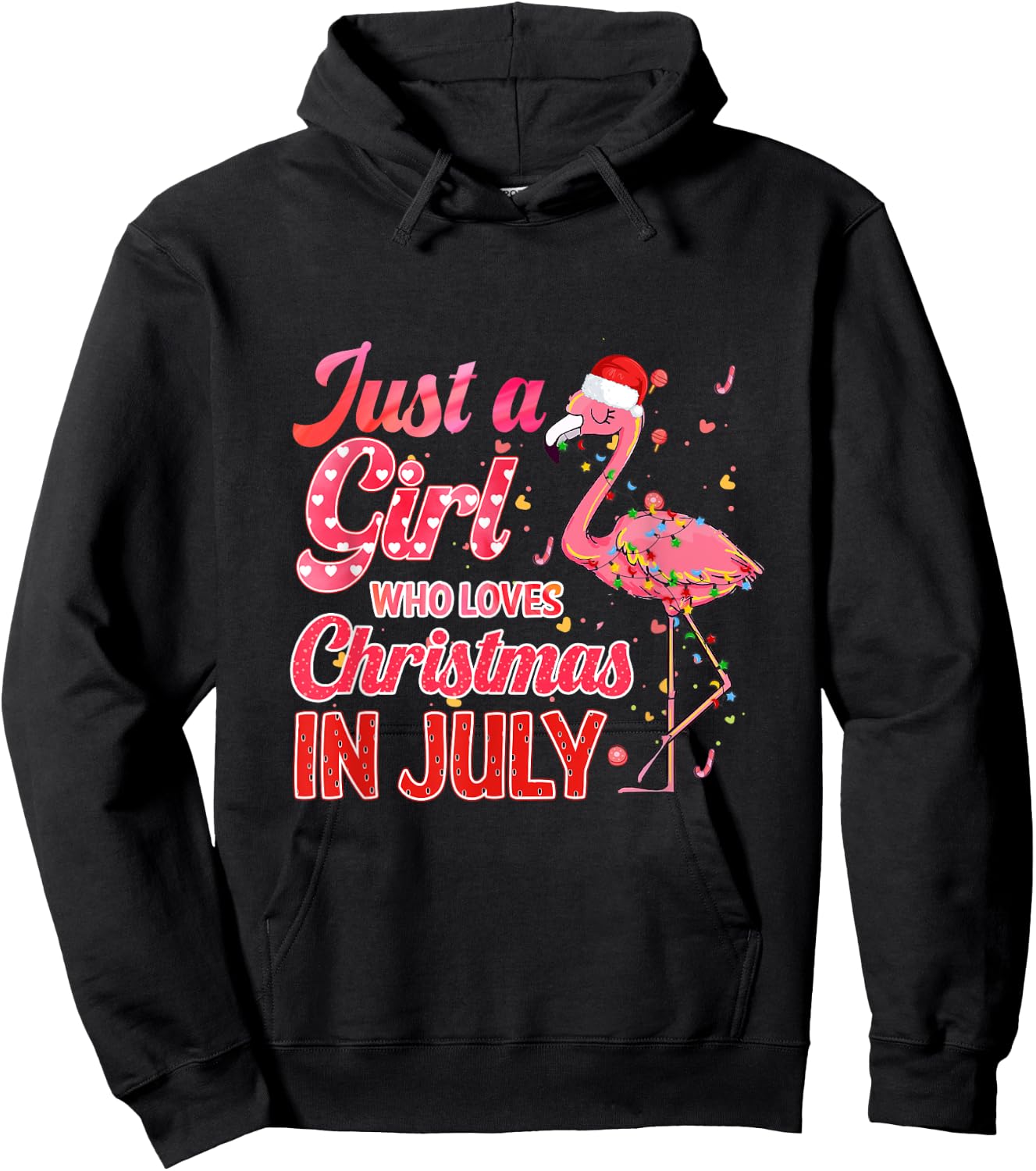 Just a Girl Who Loves Christmas in July - Pink Flamingo Hoodie - Hoodie | Black