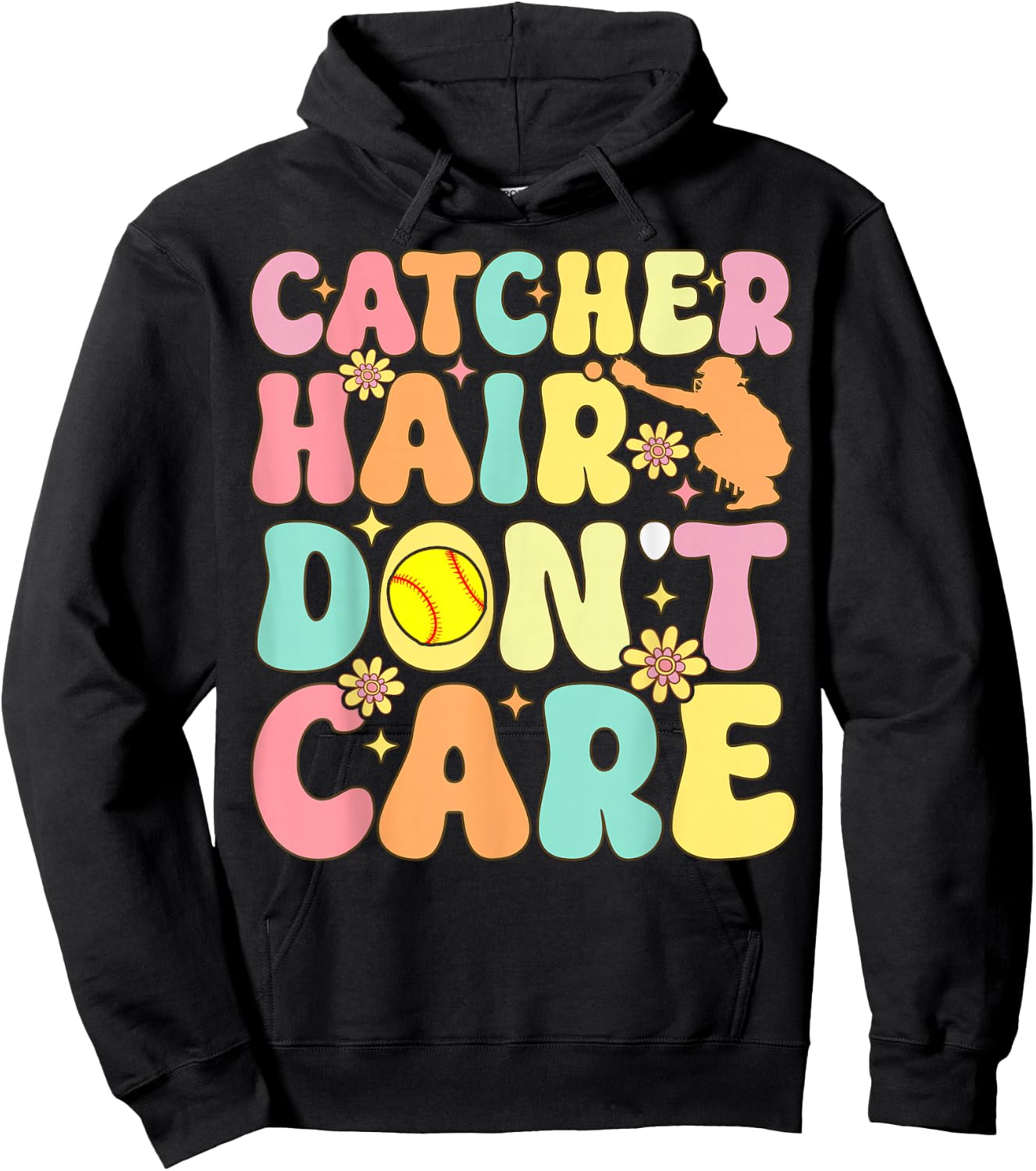 Catcher Hair Don't Care Softball Catcher Softball Player Hoodie - Hoodie | Black