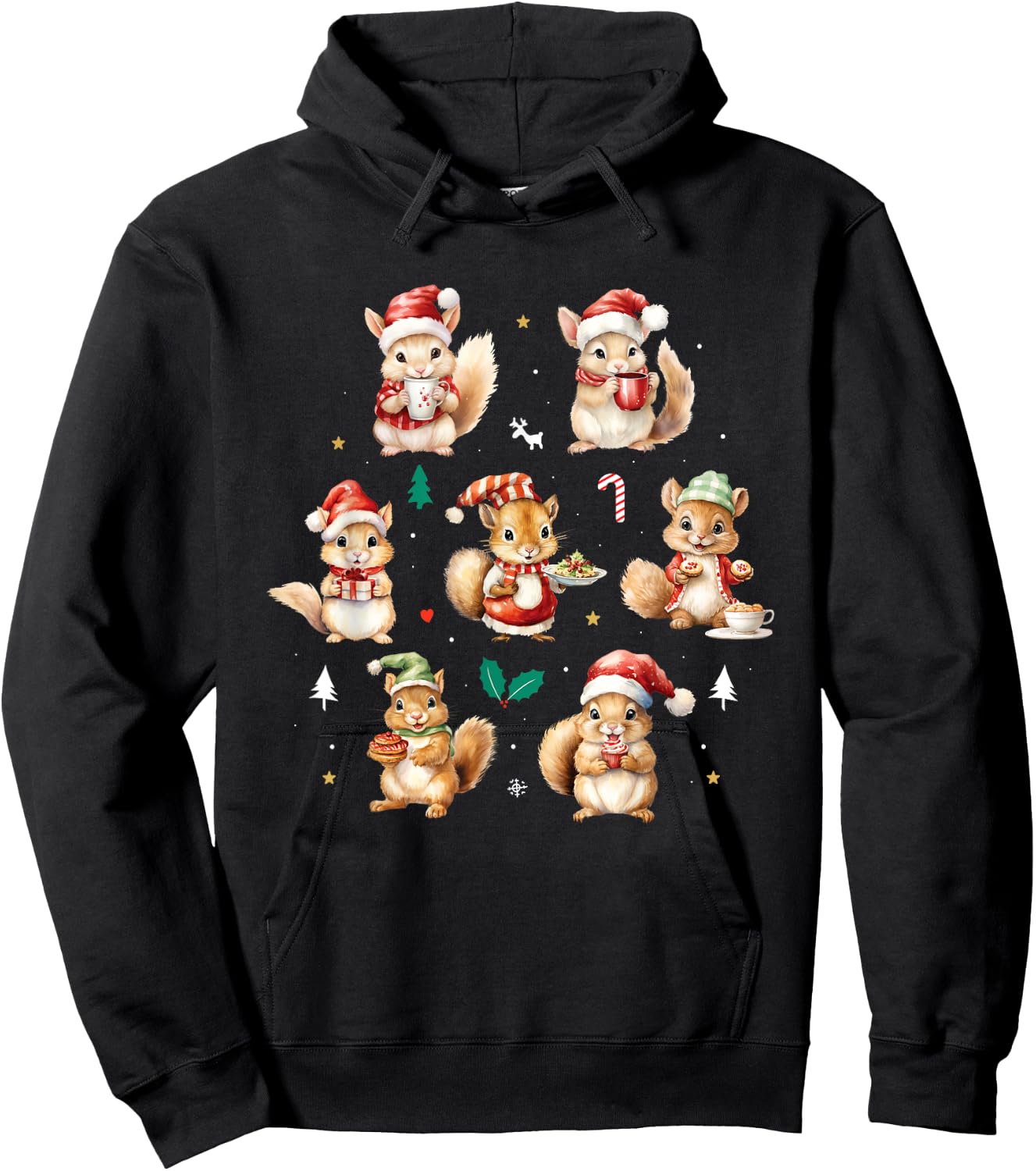 Squirrels Christmas Funny Squirrel Lover Animal Lover Hoodie - Hoodie | Black