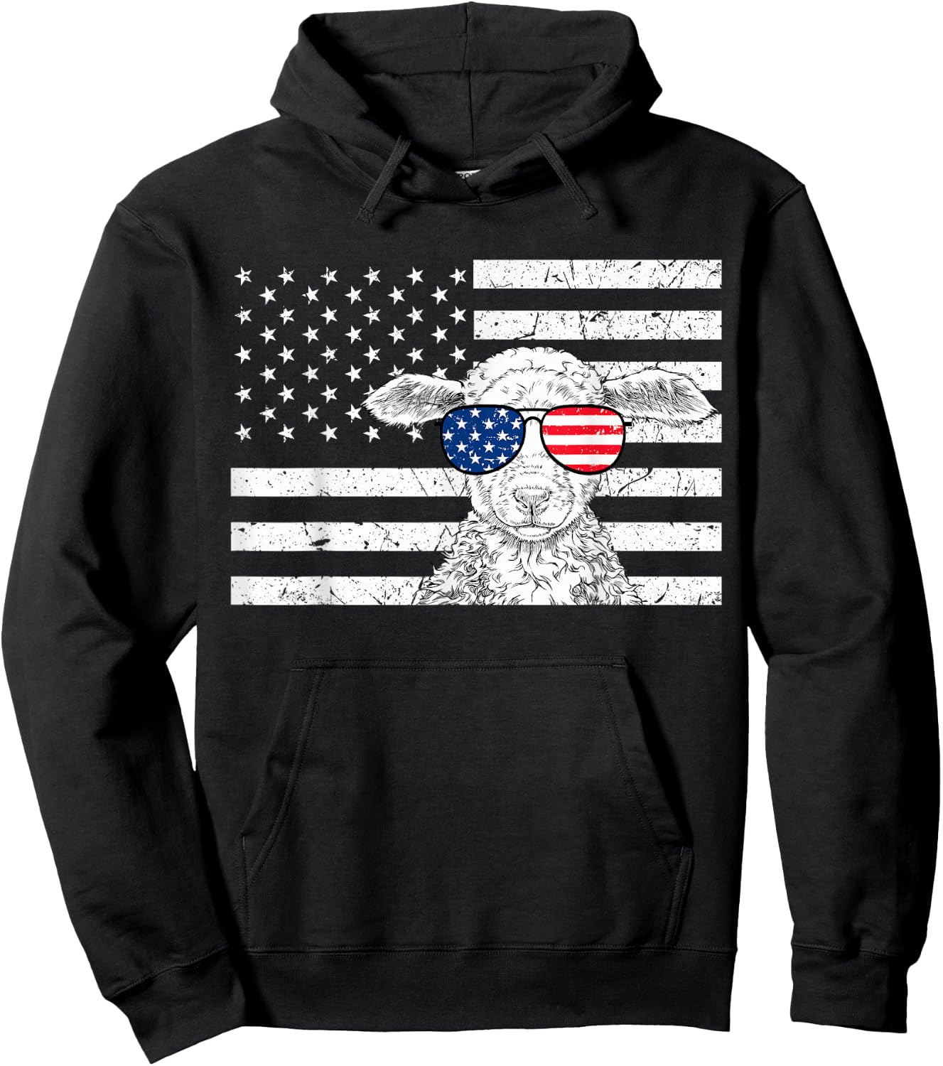Sheep 4th of July US American Flag Farm Animal Patriotic Hoodie - Hoodie | Black