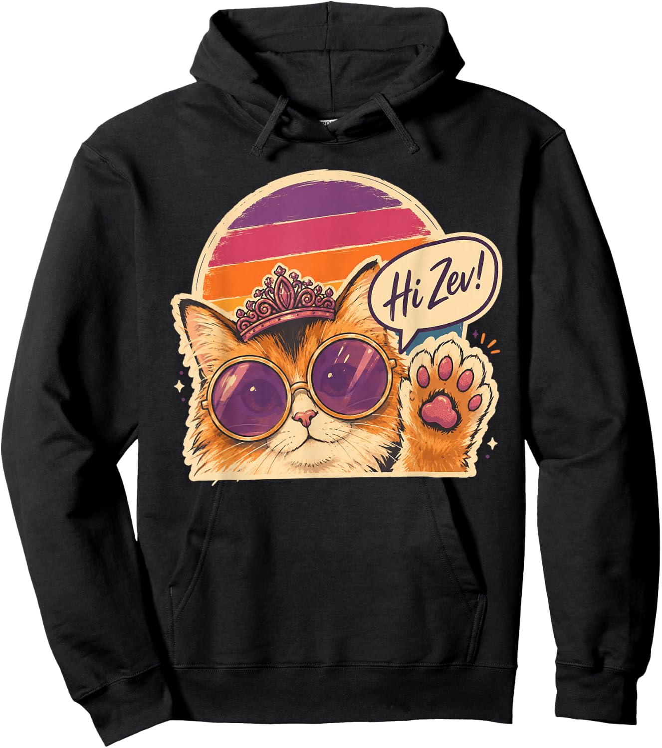 Cat Princess Retro Sunset Sunglasses Crown Hoodie - Hoodie | Black