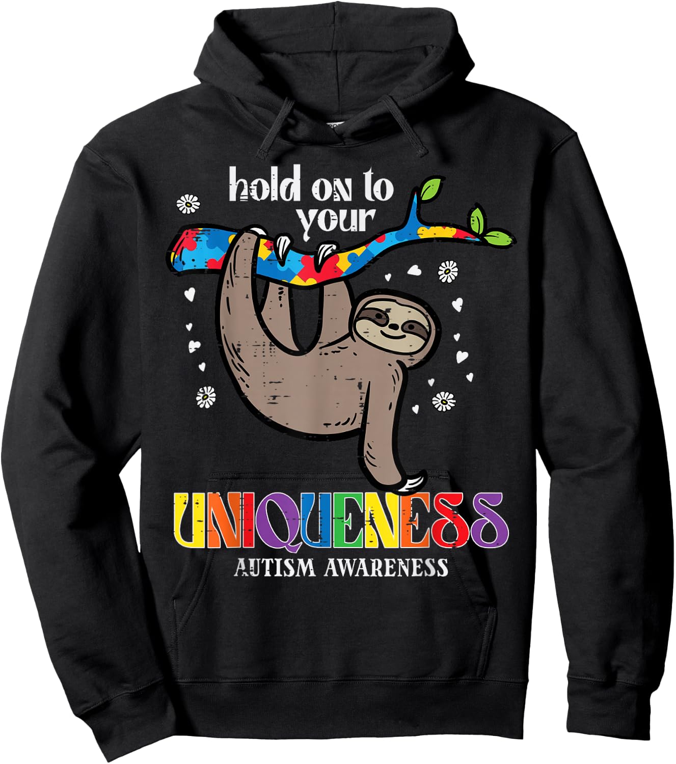 Hold On Uniqueness Autism Sloth Awareness ASD Men Women Kids Hoodie - Hoodie | Black