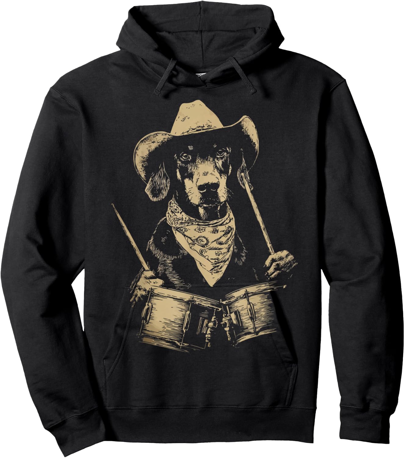 Cute Doberman Playing Drums Funny Cowboy Dog Western Drummer Hoodie - Hoodie | Black