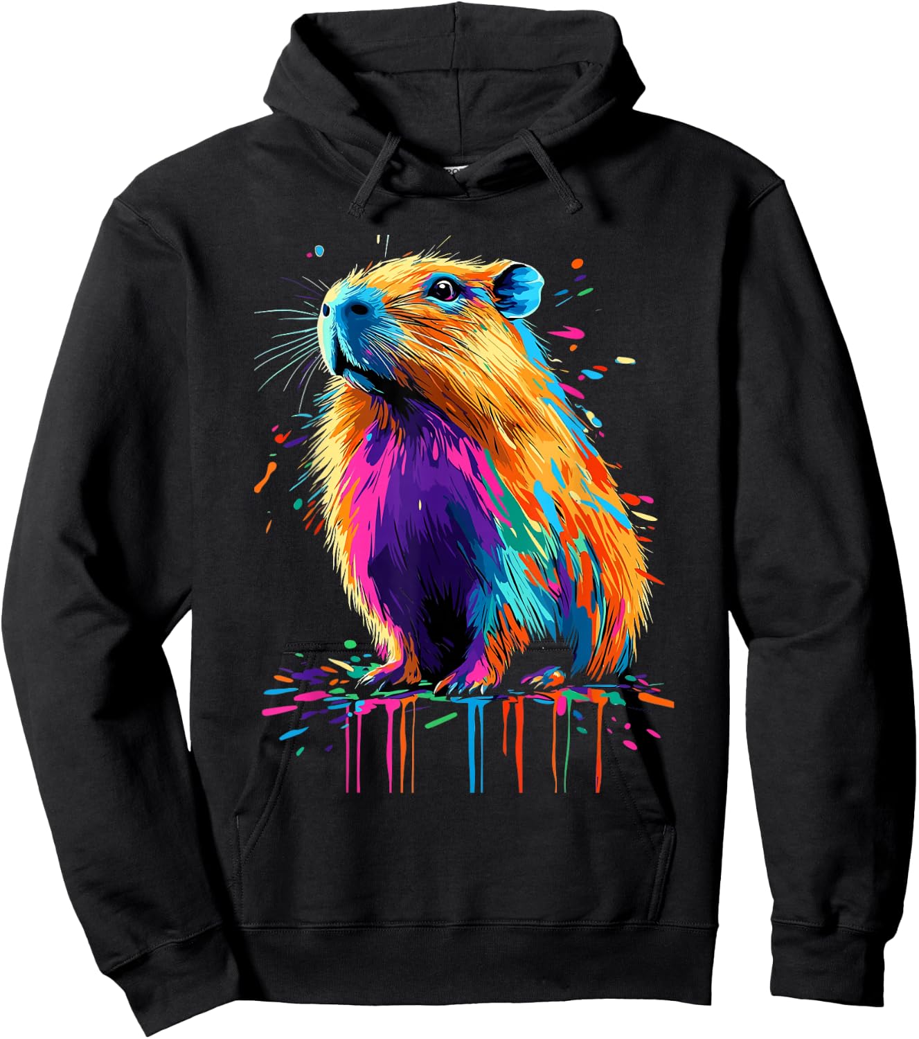 Capybara Lovers Colorful Splash Art Rodent Capybara , Black, S Hoodie - Hoodie | Black