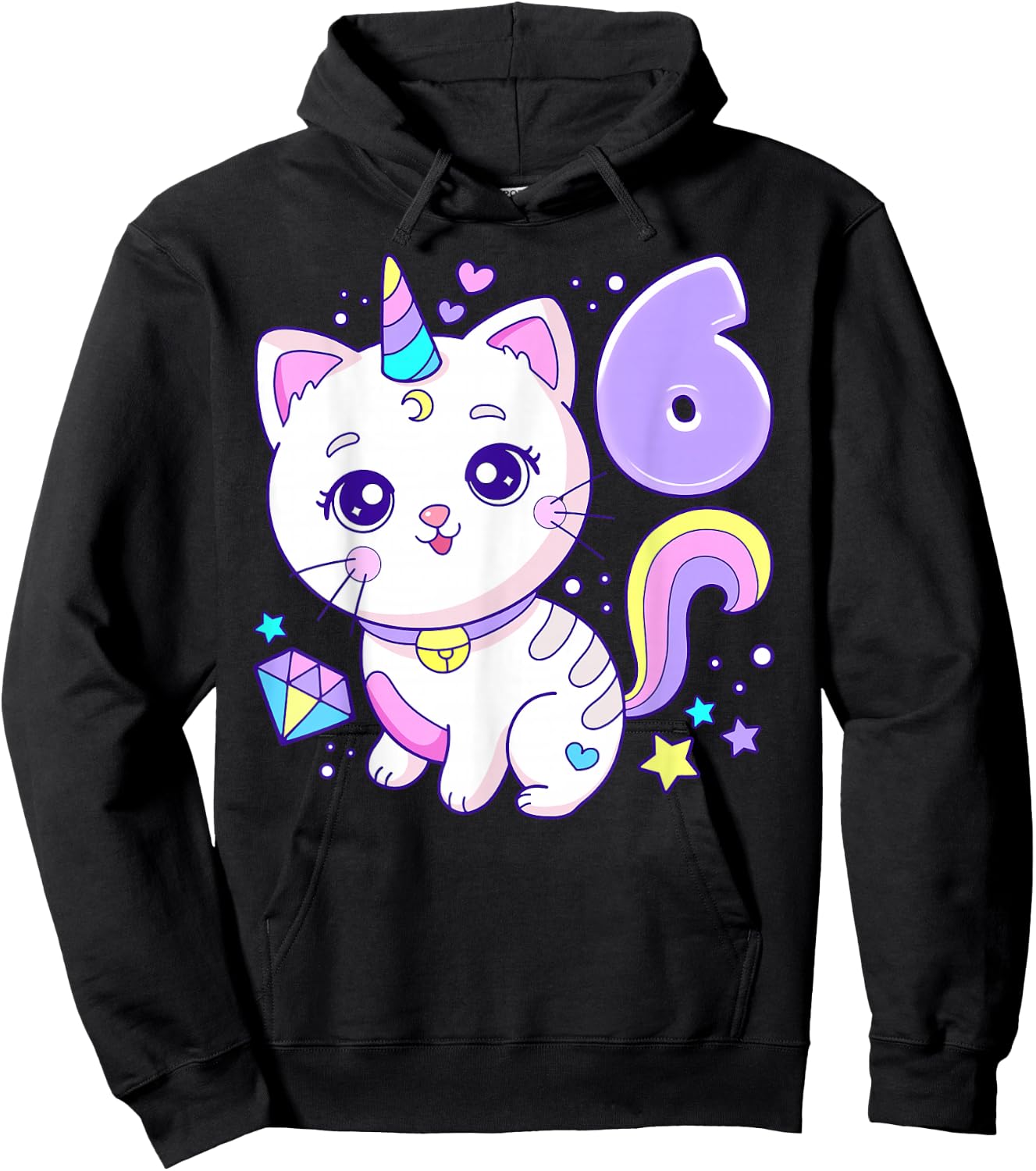 Geburtstag Mädchen 6 Jahre, Katze, Einhorn, 6. Geburtstag Hoodie - Hoodie | Black