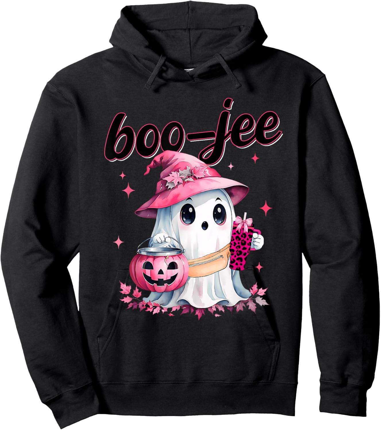 Boujee Boo Jee Spooky Ghost Pink Halloween Pumpkin Costumes Hoodie - Hoodie | Black