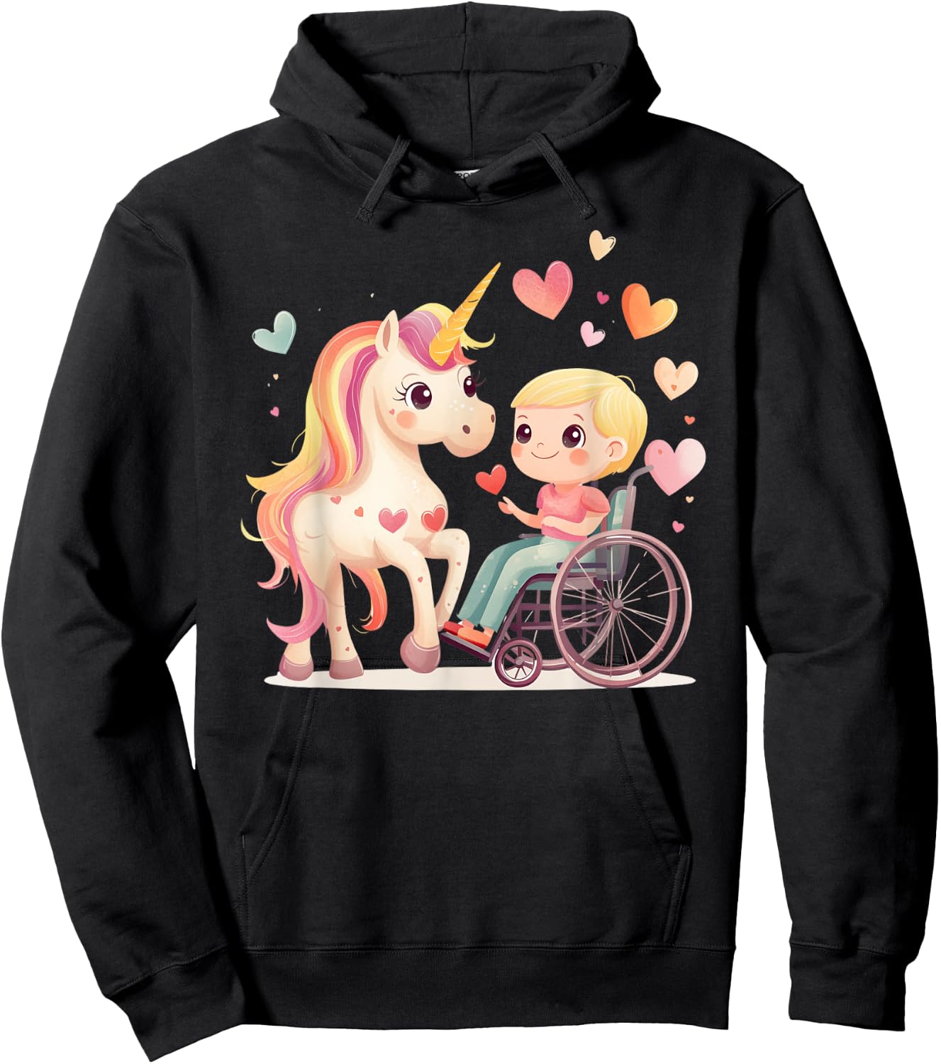 Kids Wheelchair Accessories Girls Unicorn Wheelchair Girl Hoodie - Hoodie | Black