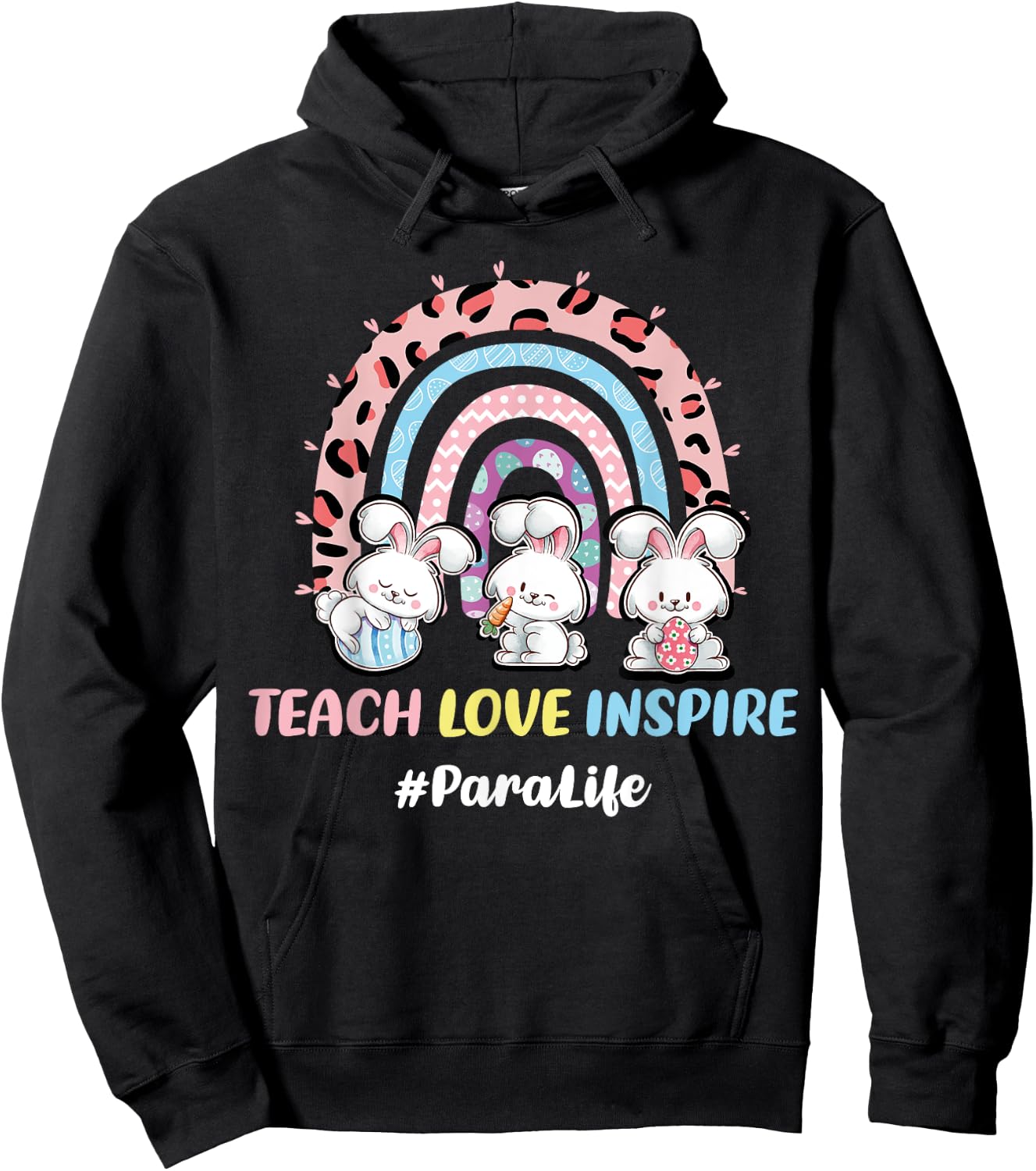 Rainbow Easter Para Teacher Paraprofessional Paraeducator Hoodie - Hoodie | Black