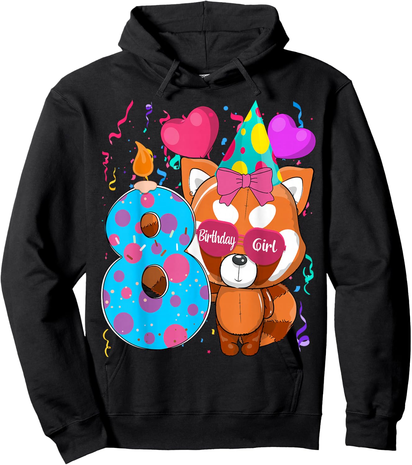 Red Panda 8th Birthday I'm 8 Years Old Girls Birthday Party Hoodie - Hoodie | Black