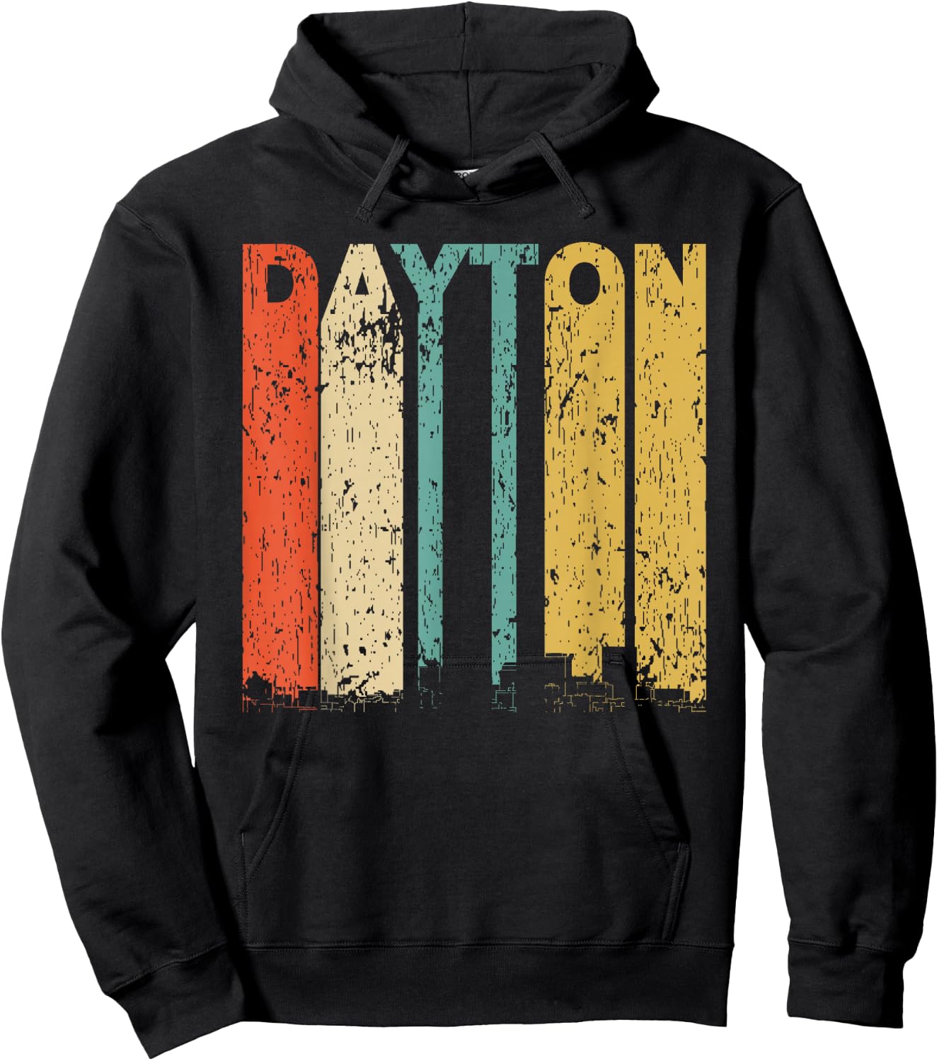 Vintage 1970's Style Dayton Ohio Skyline Distressed Hoodie - Hoodie | Black