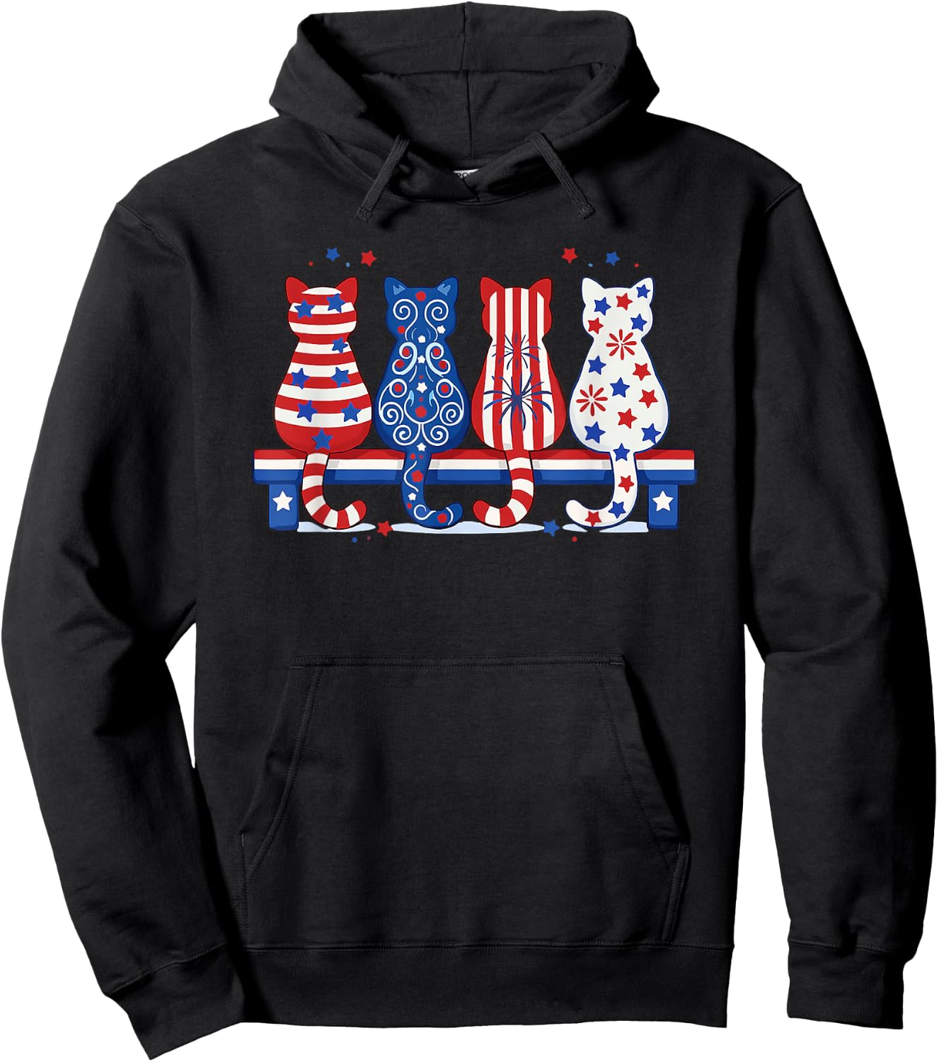 red White & Blue Cute Cats Hoodie - Hoodie | Black