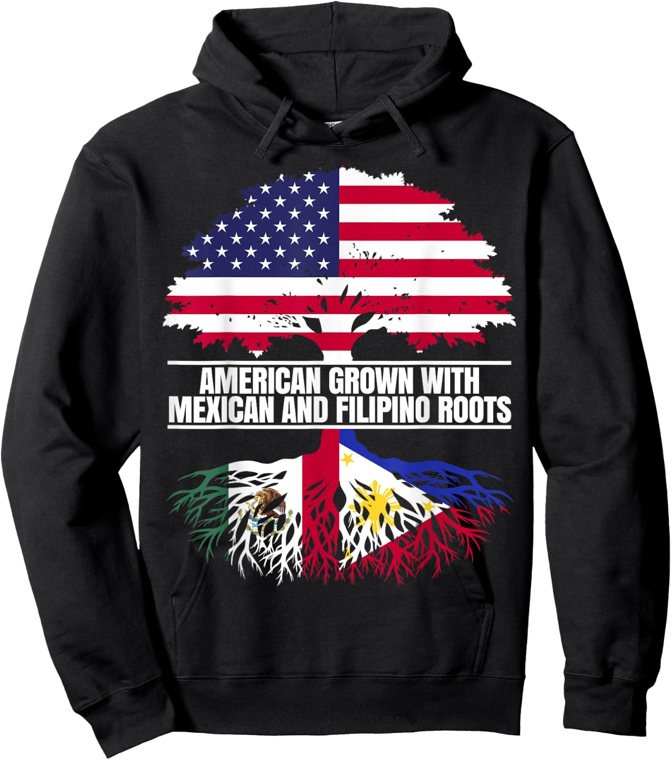 American Grown with Flag Heritage Mexican Filipino Roots Hoodie - Hoodie | Black