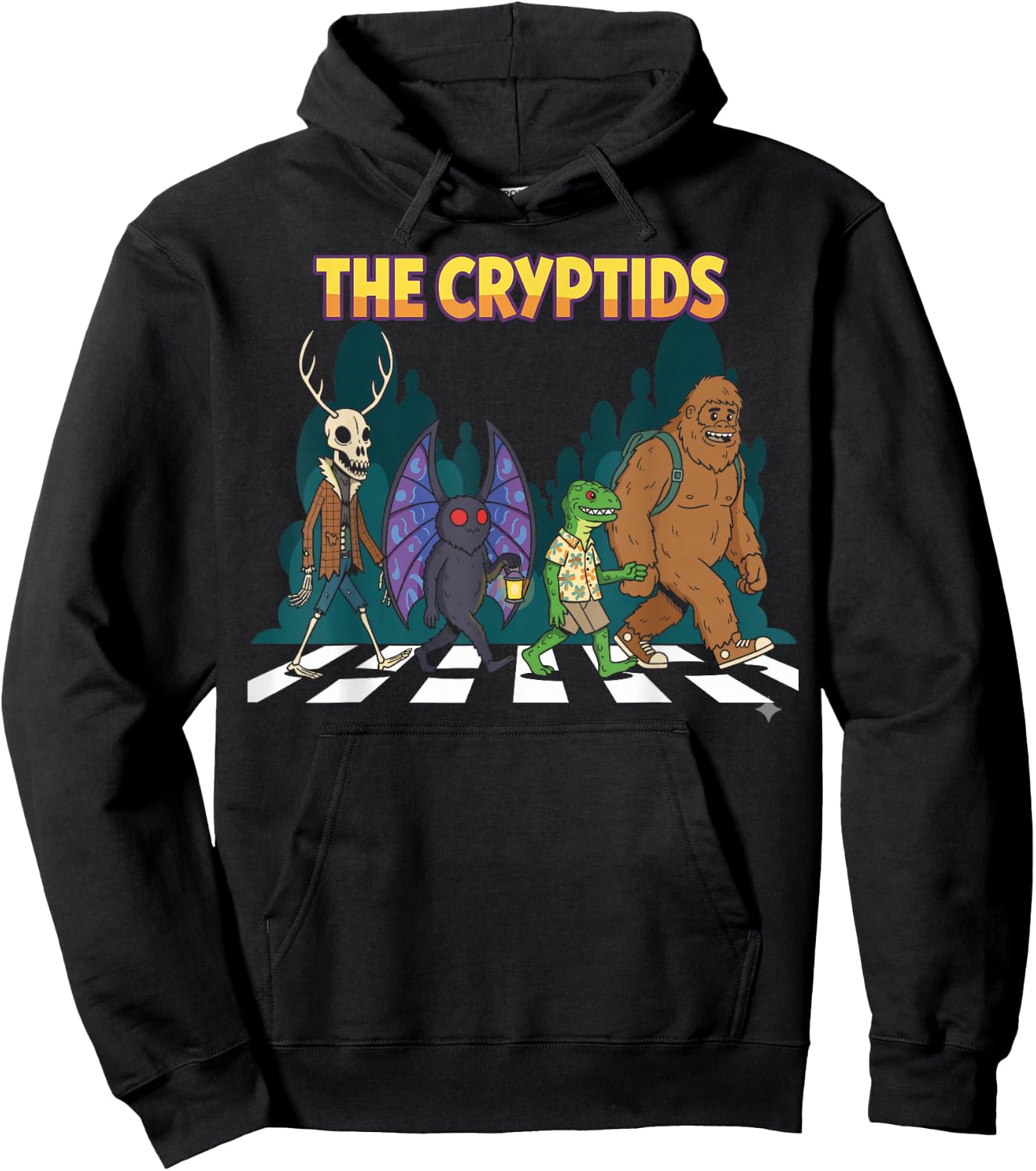 Cryptids Funny Mythical Bigfoot Mothman Halloween Graphic Hoodie - Hoodie | Black