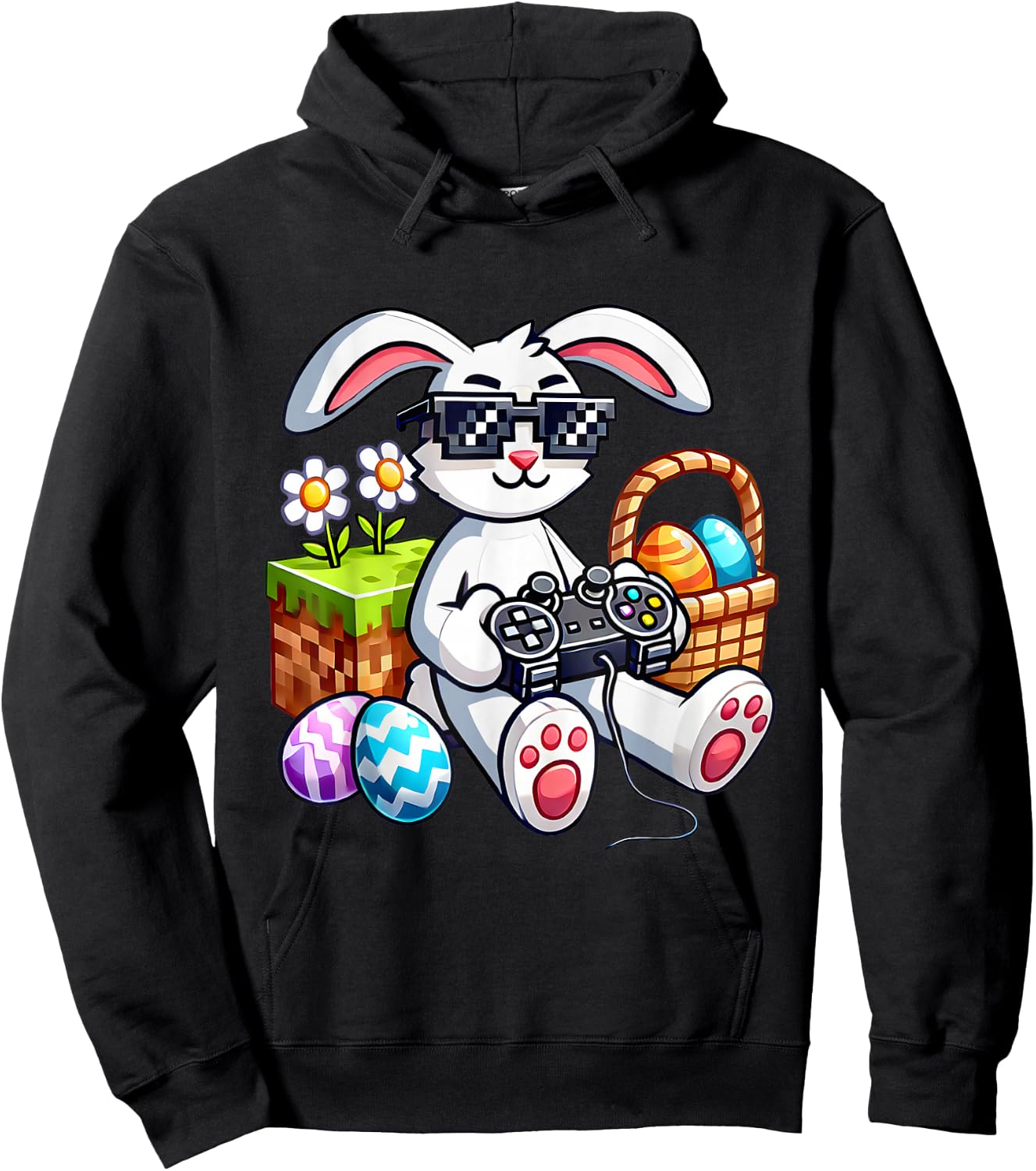 Happy Easter Day Bunny Egg Video Game Boys Kids Gamer Hoodie - Hoodie | Black