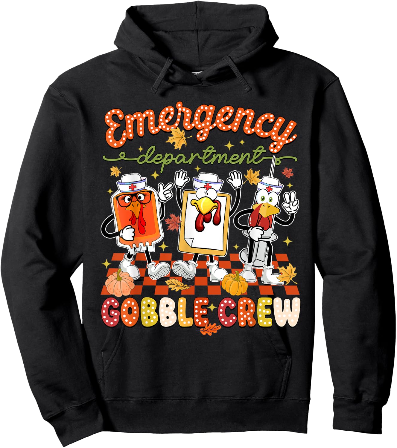 Emergency Department Thanksgiving ER Nurse Gobble Crew Hoodie - Hoodie | Black