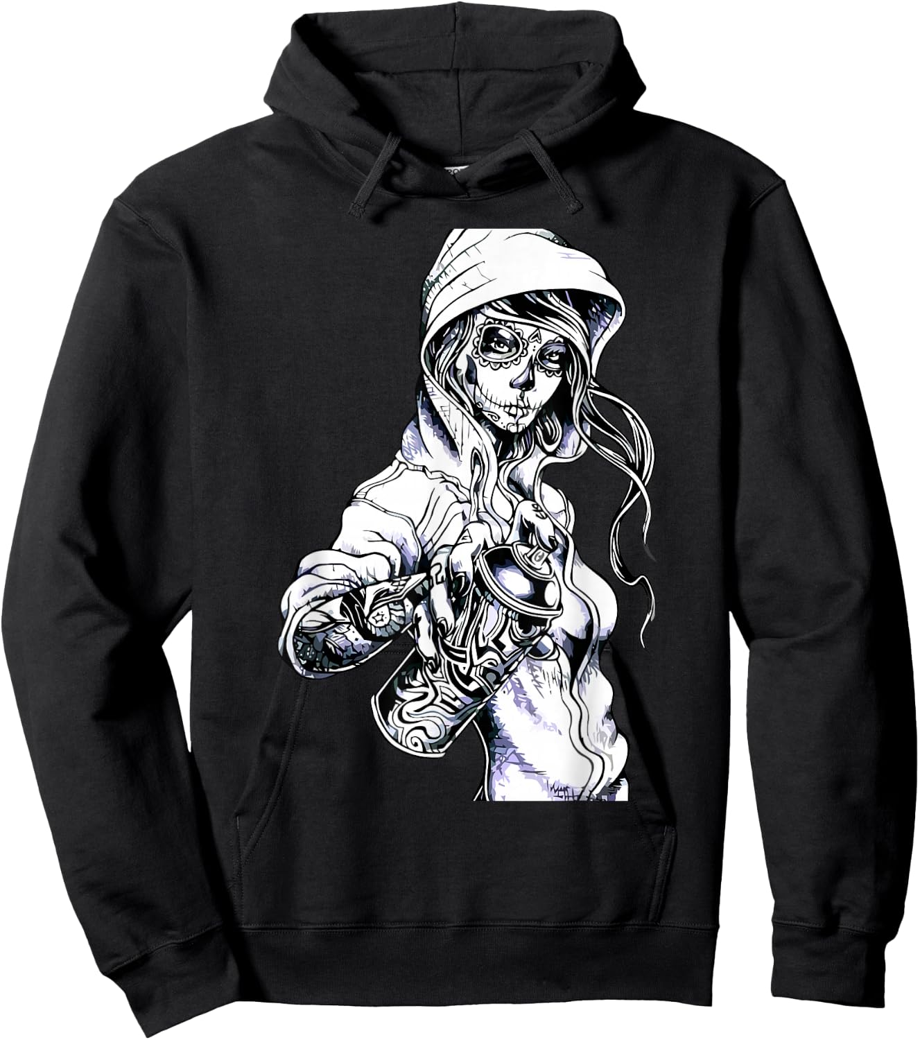 Graffiti Tag Skeleton Ghetto Girl Hoodie - Hoodie | Black