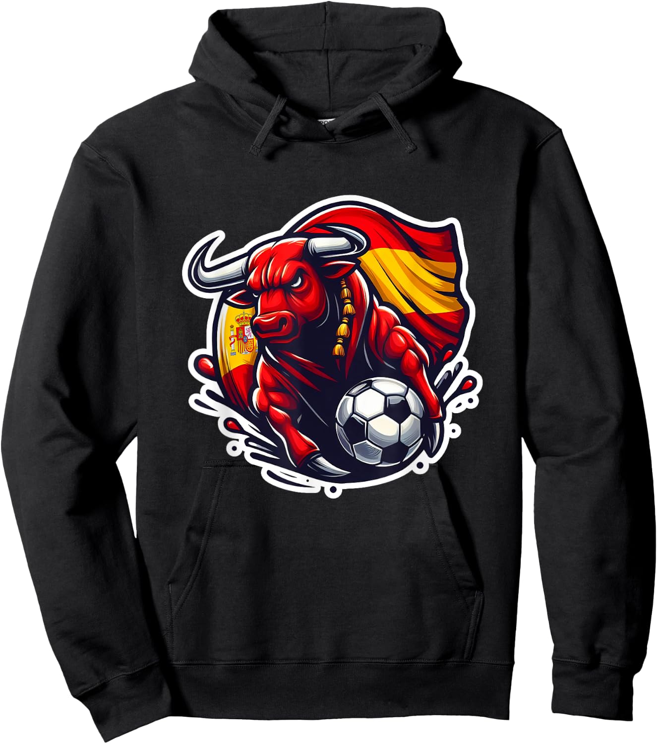 Spanish Flag Fan Spain Art Cartoon Bull , Black, S Hoodie - Hoodie | Black