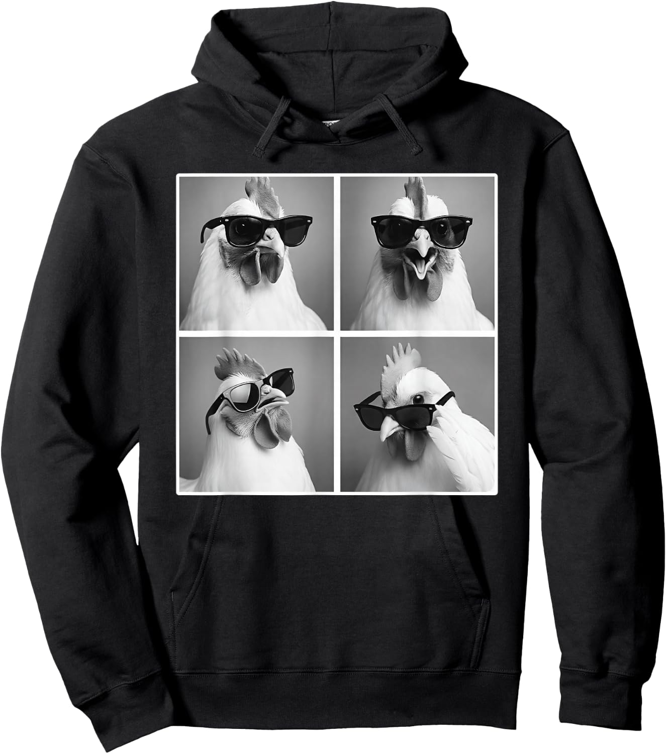 Chicken in Photobooth | Rooster with Sunglasses Hoodie - Hoodie | Black