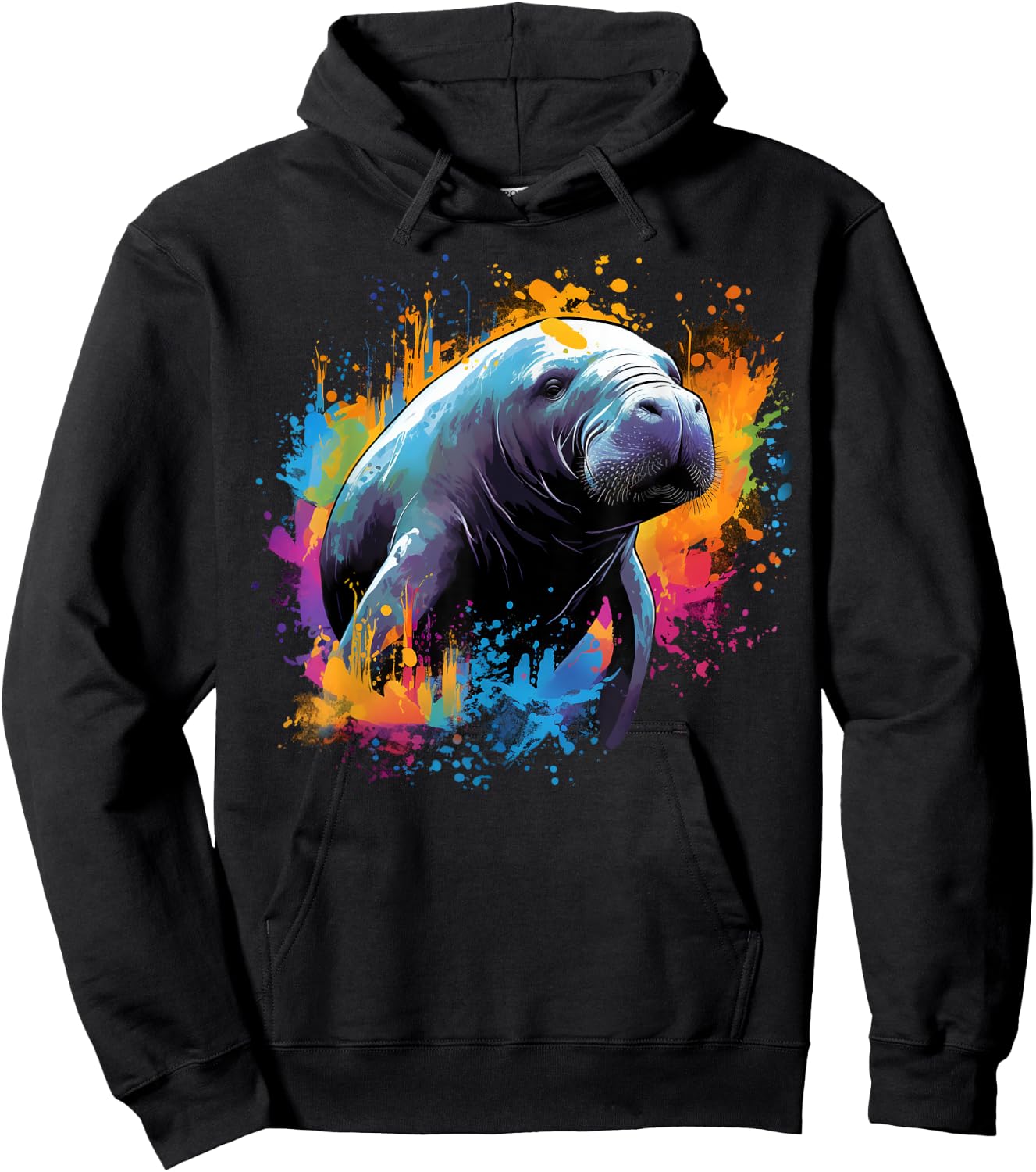 Cool Manatee on colorful painted Manatee Hoodie - Hoodie | Black