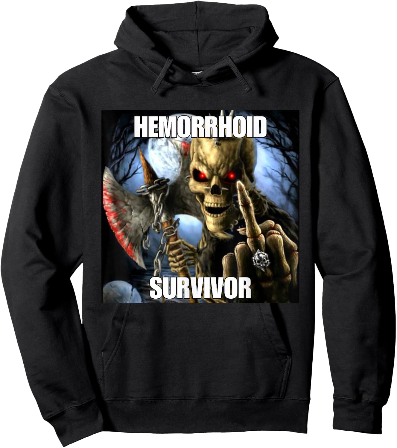 Haemorrhoids Survivor Funny Cringe Hard Skeleton Meme , black Hoodie - Hoodie | Black