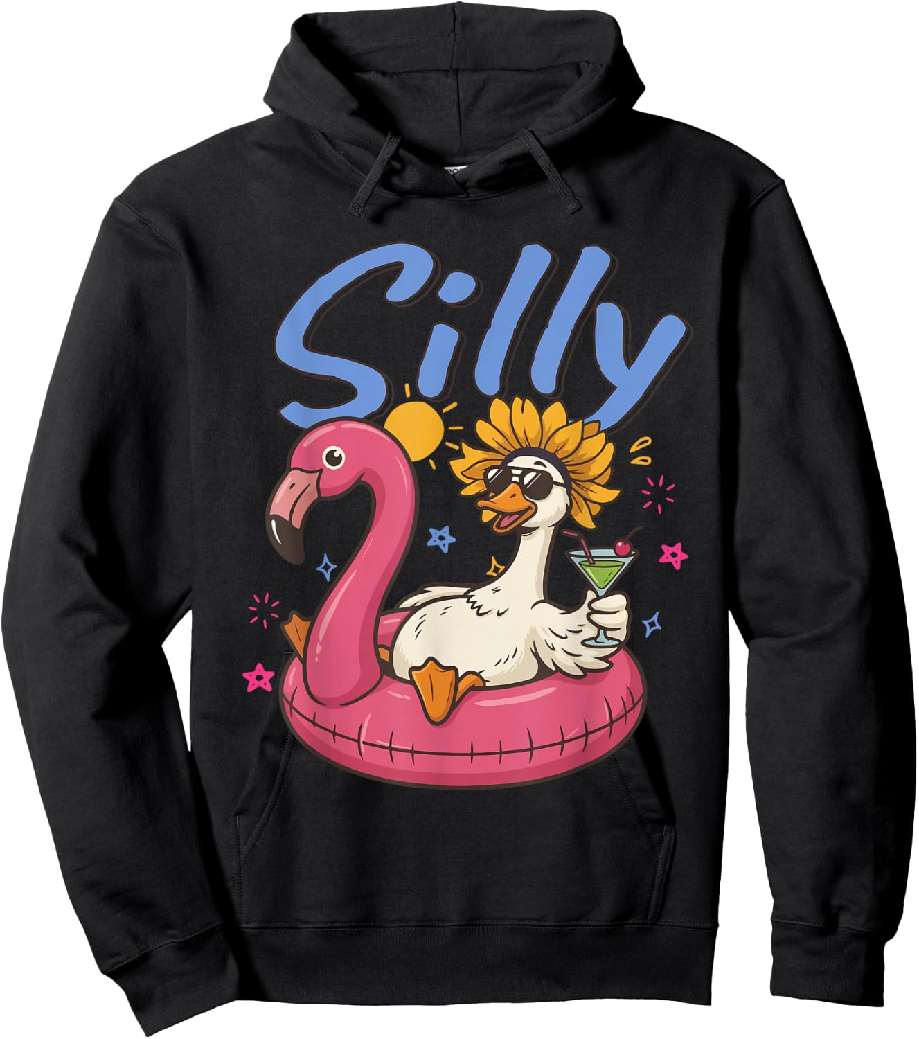 Silly Goose Summer, Goose Beach Please,Goose Flamingo Float Hoodie - Hoodie | Black