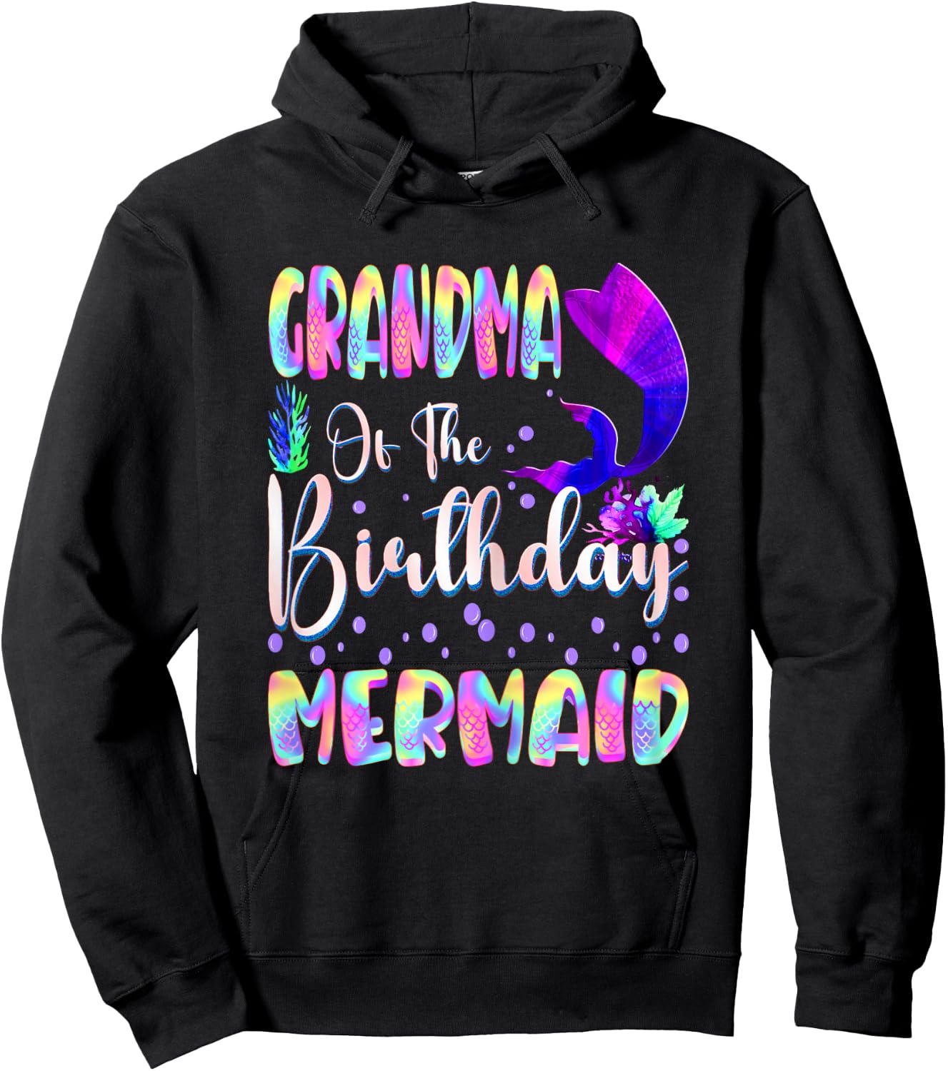 Grandma Of The Birthday Mermaid Matching Family Party Hoodie - Hoodie | Black