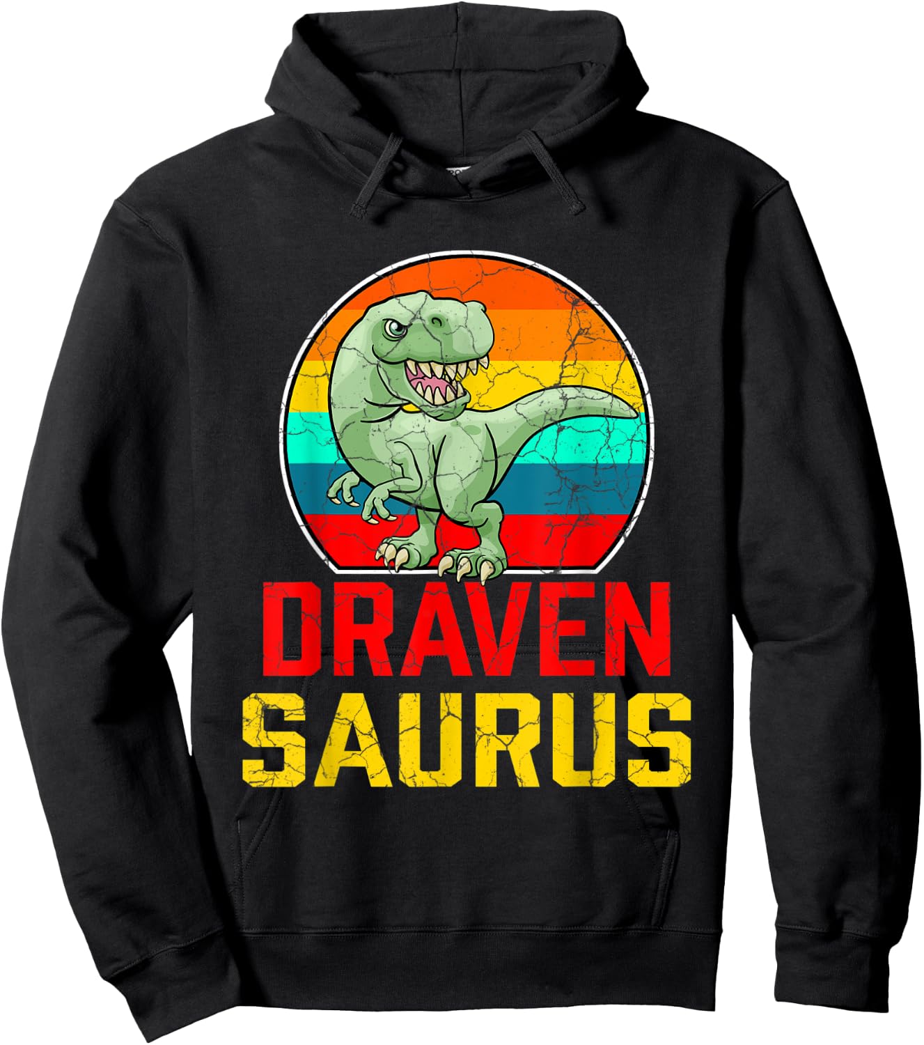 Draven Saurus Family Reunion Last Name Team Funny Custom Hoodie - Hoodie | Black