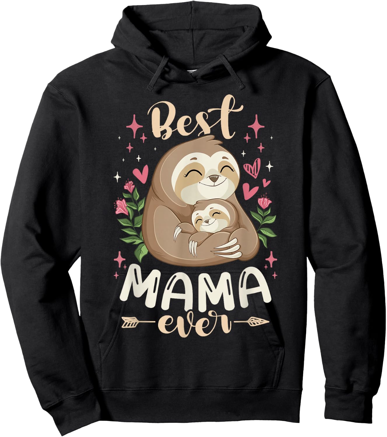 Best Mama Ever, Sloth Mother & Kid, Mother's Day Hoodie - Hoodie | Black