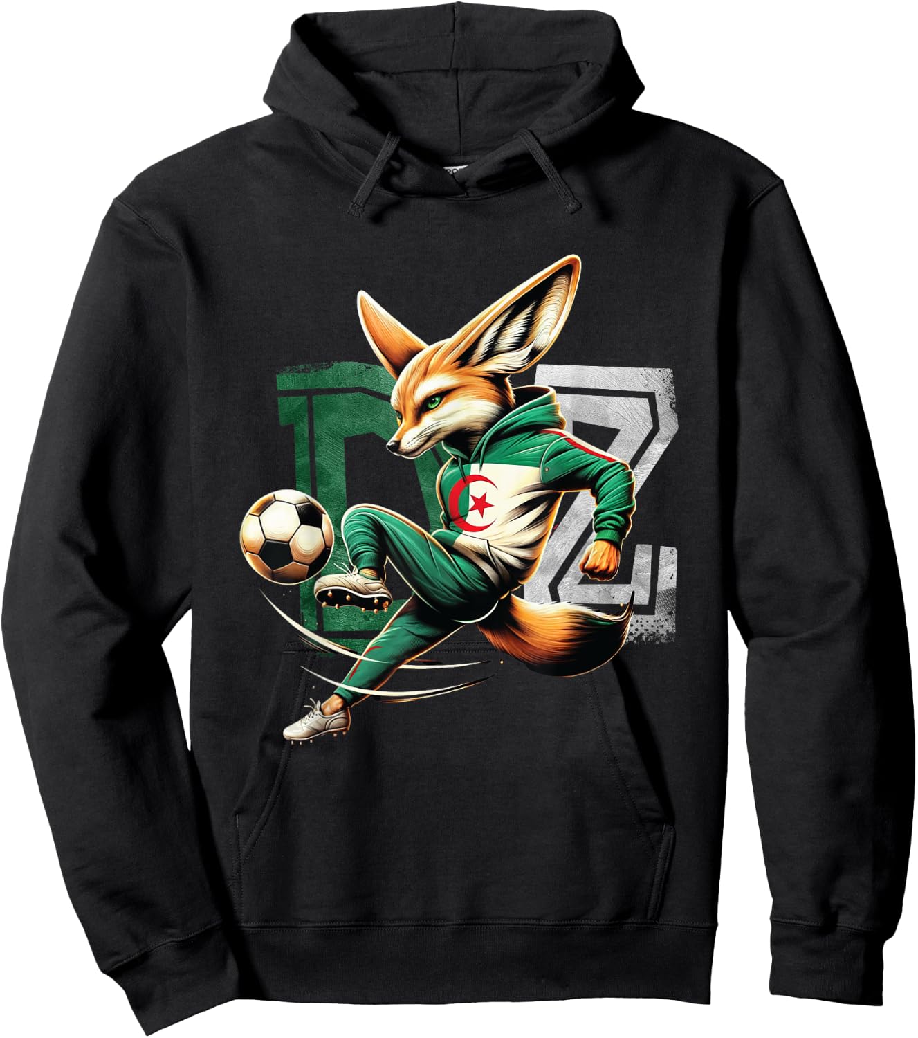 Fennec Algerian Flag Football Gift Jersey Dz , Black, S Hoodie - Hoodie | Black